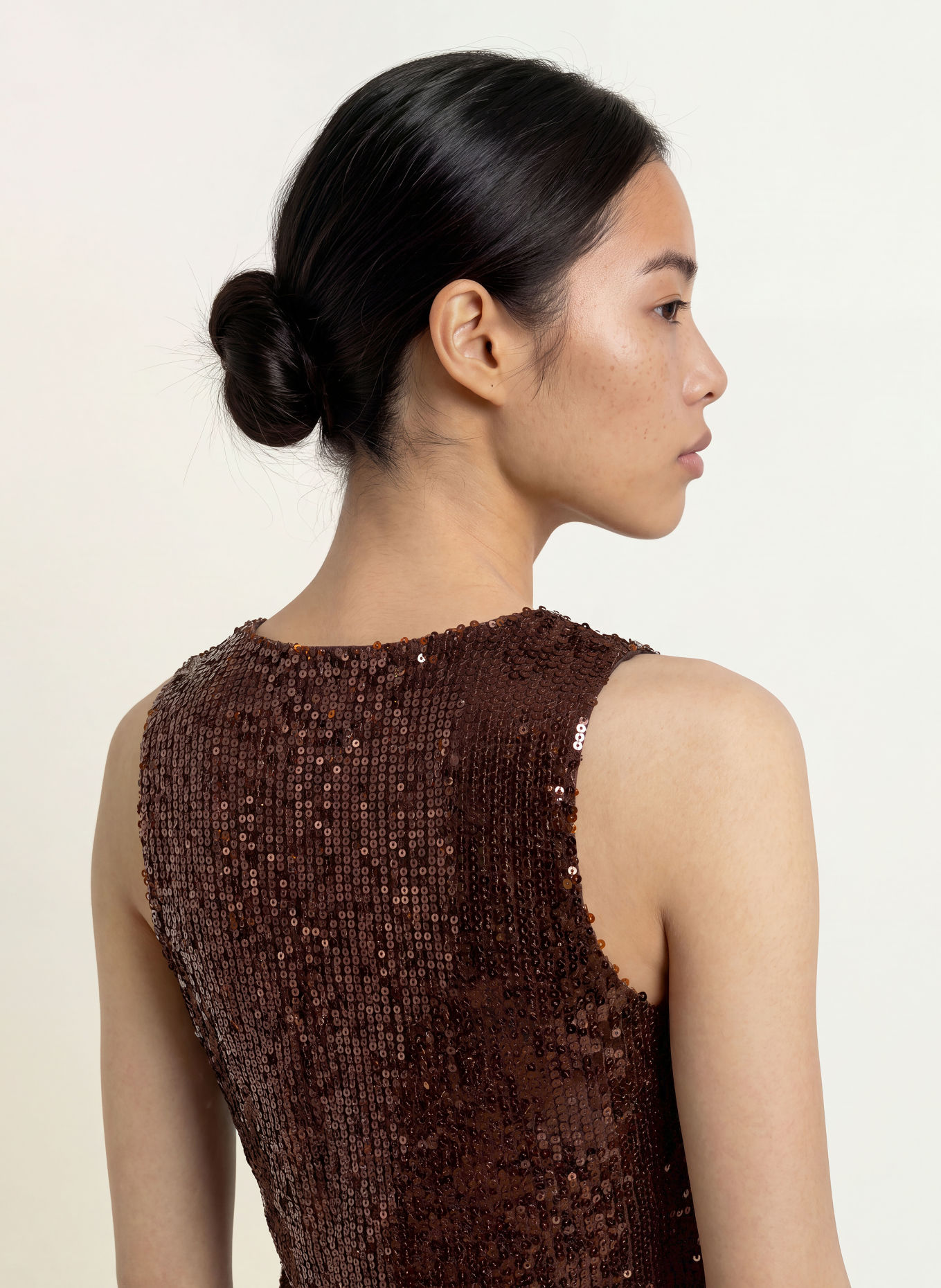 miss goodlife GLAMOUR GLOW Top with Sequins: DARK BROWN