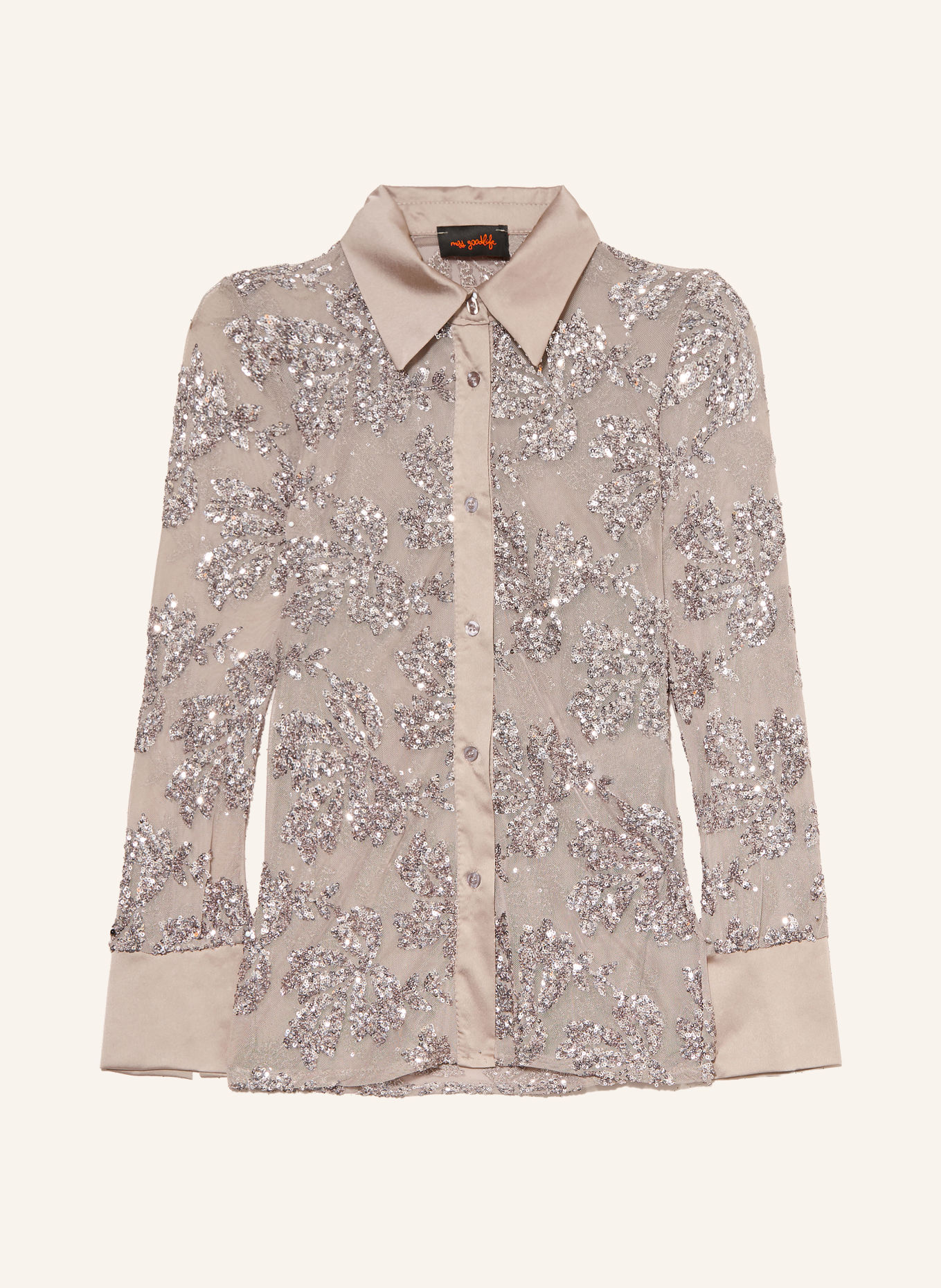 miss goodlife Hemdbluse mit Pailletten: TAUPE