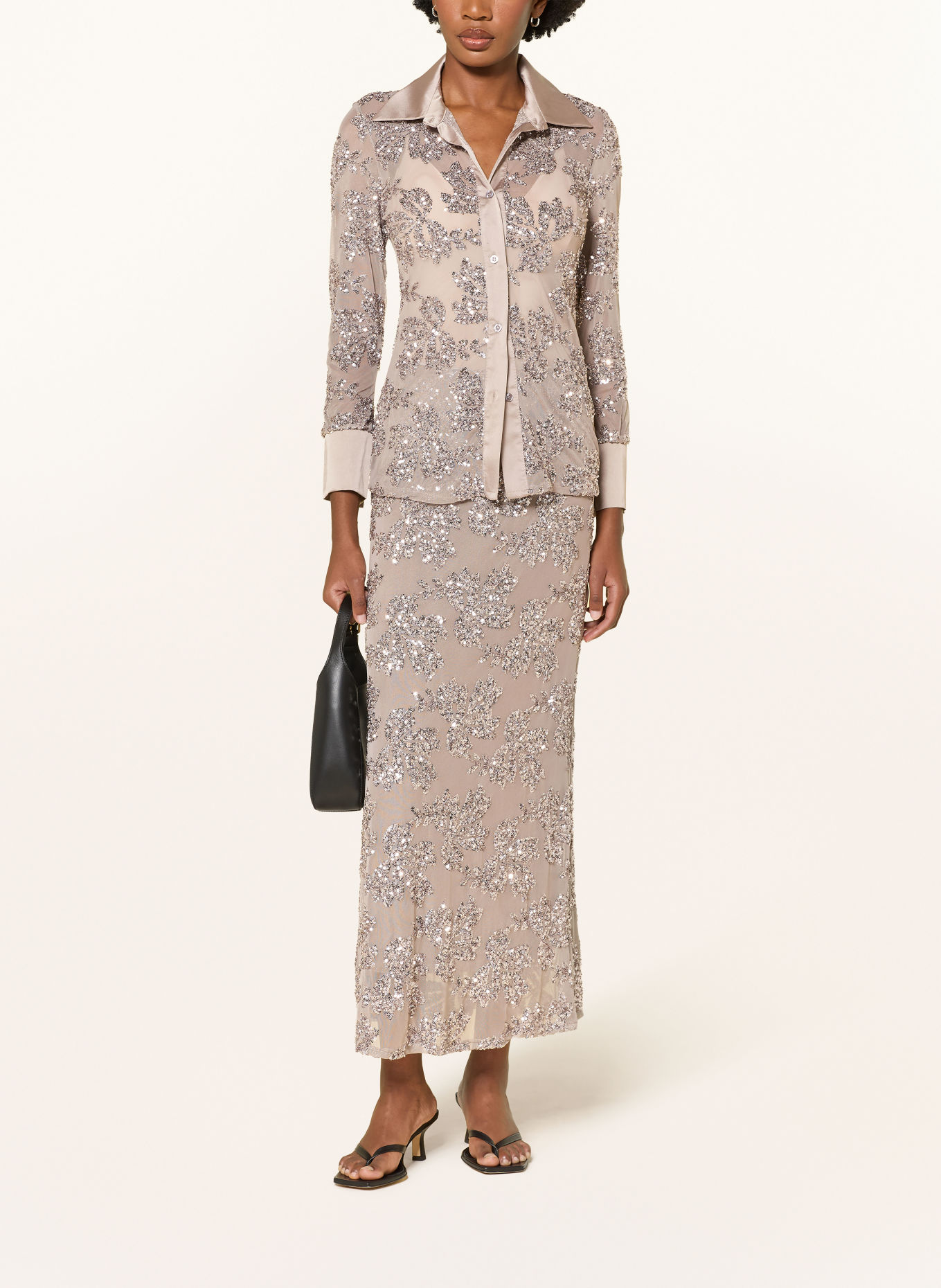 miss goodlife Hemdbluse mit Pailletten: TAUPE