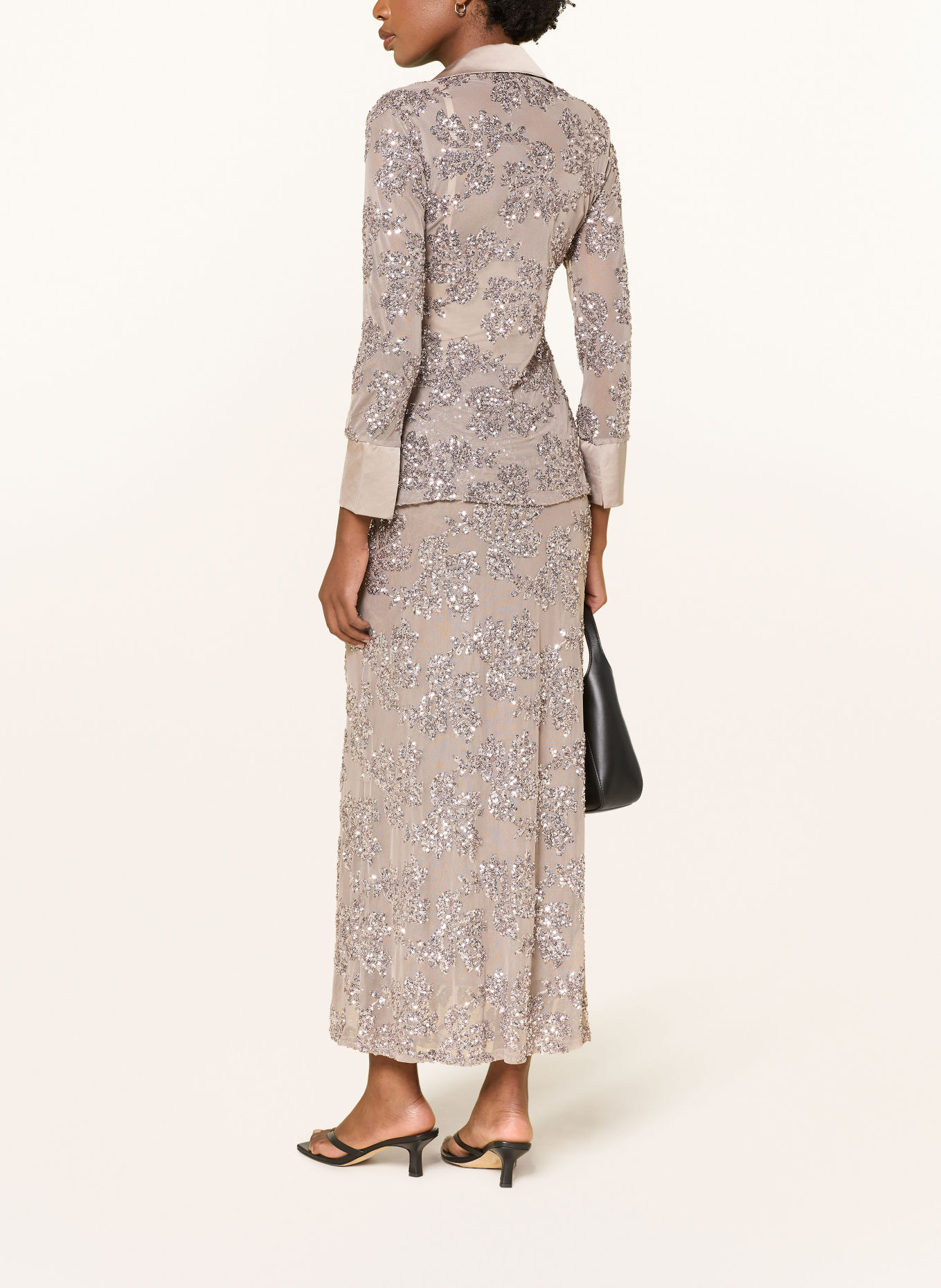 miss goodlife Hemdbluse mit Pailletten: TAUPE