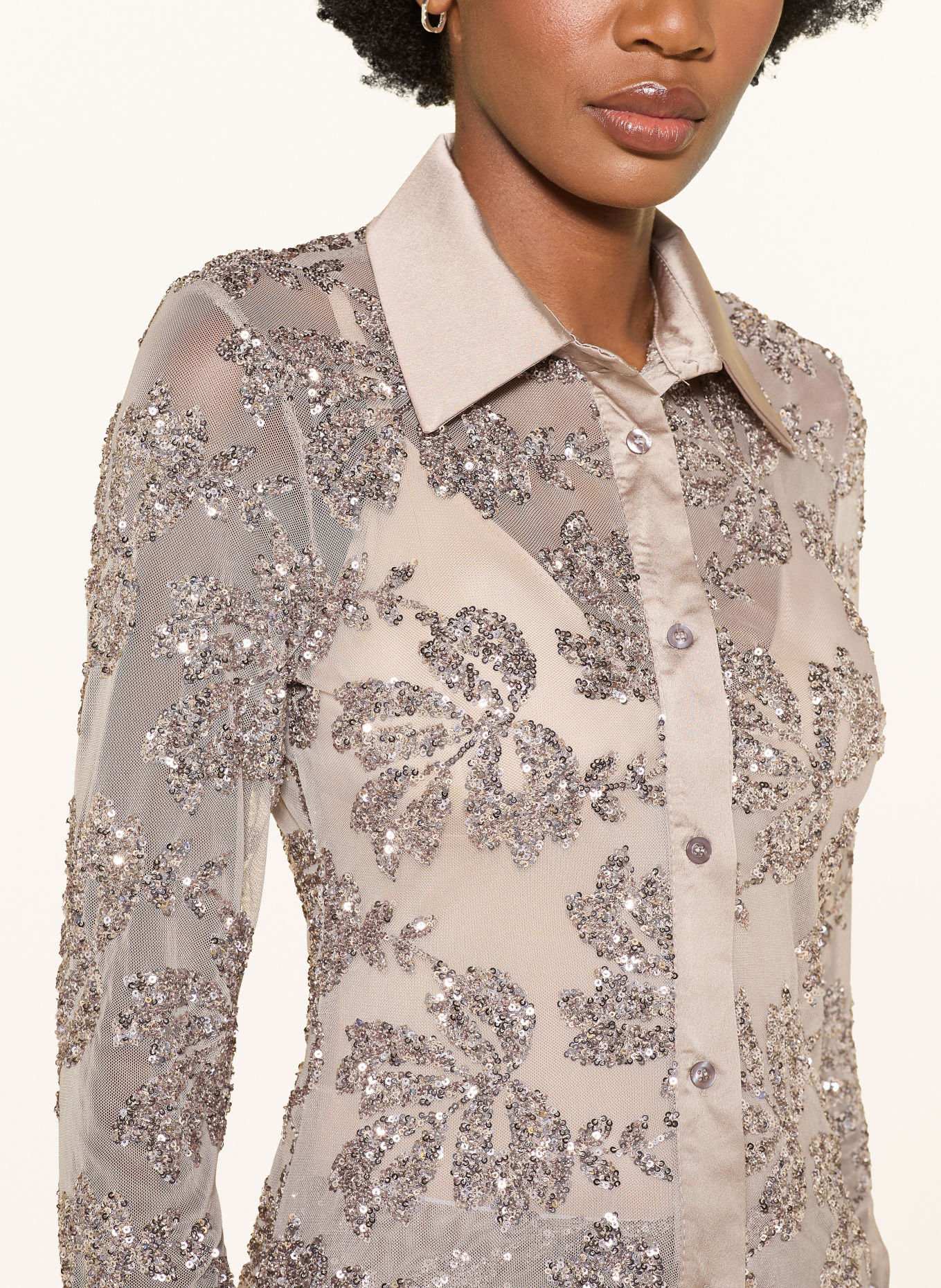 miss goodlife Hemdbluse mit Pailletten: TAUPE