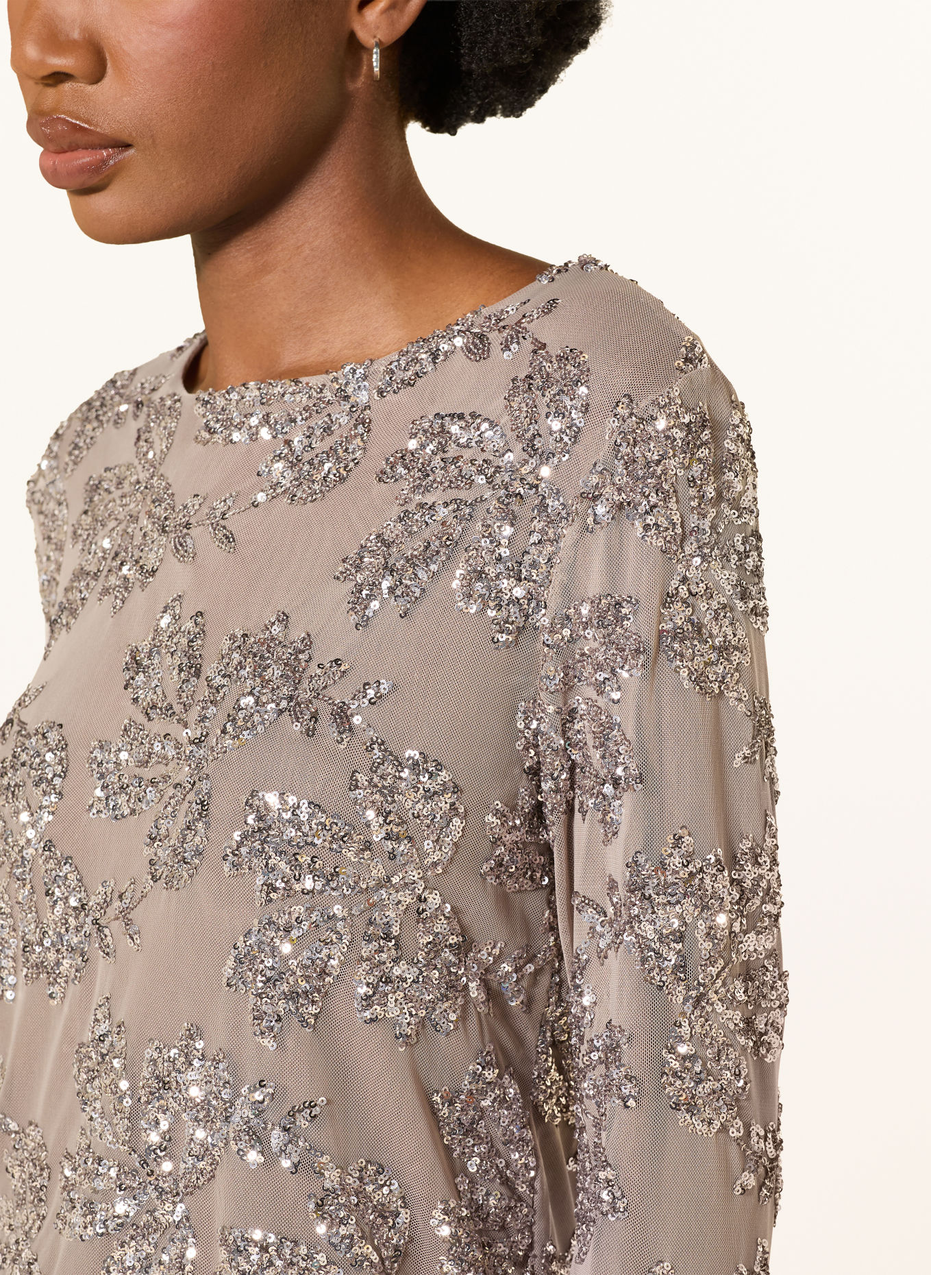 miss goodlife Longsleeve met lange mouwen van mesh met pailletten: TAUPE / PLATINA