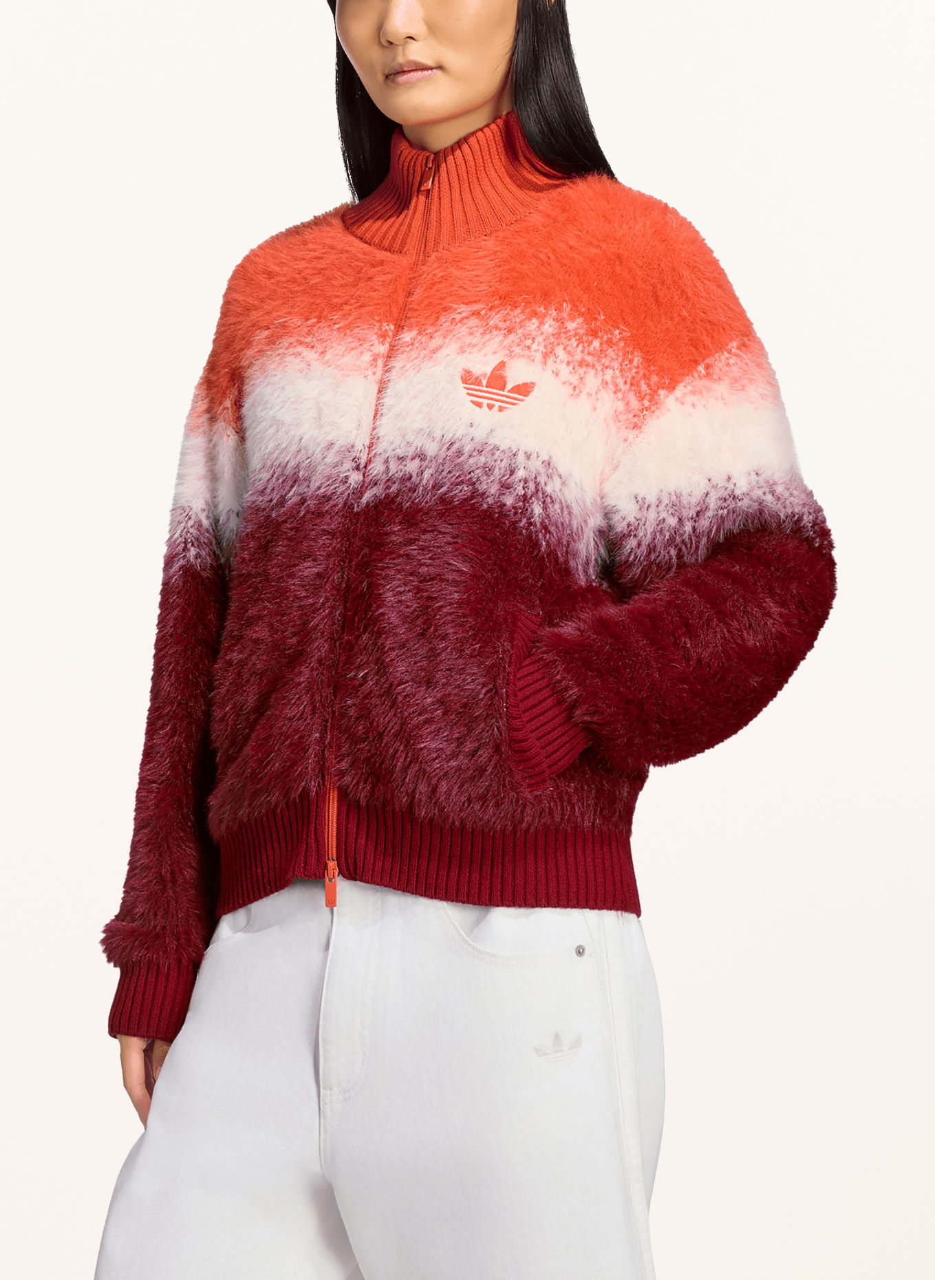 adidas Originals Cardigan KN FLUF HAIR TT: ORANGE / DARK RED / WHITE