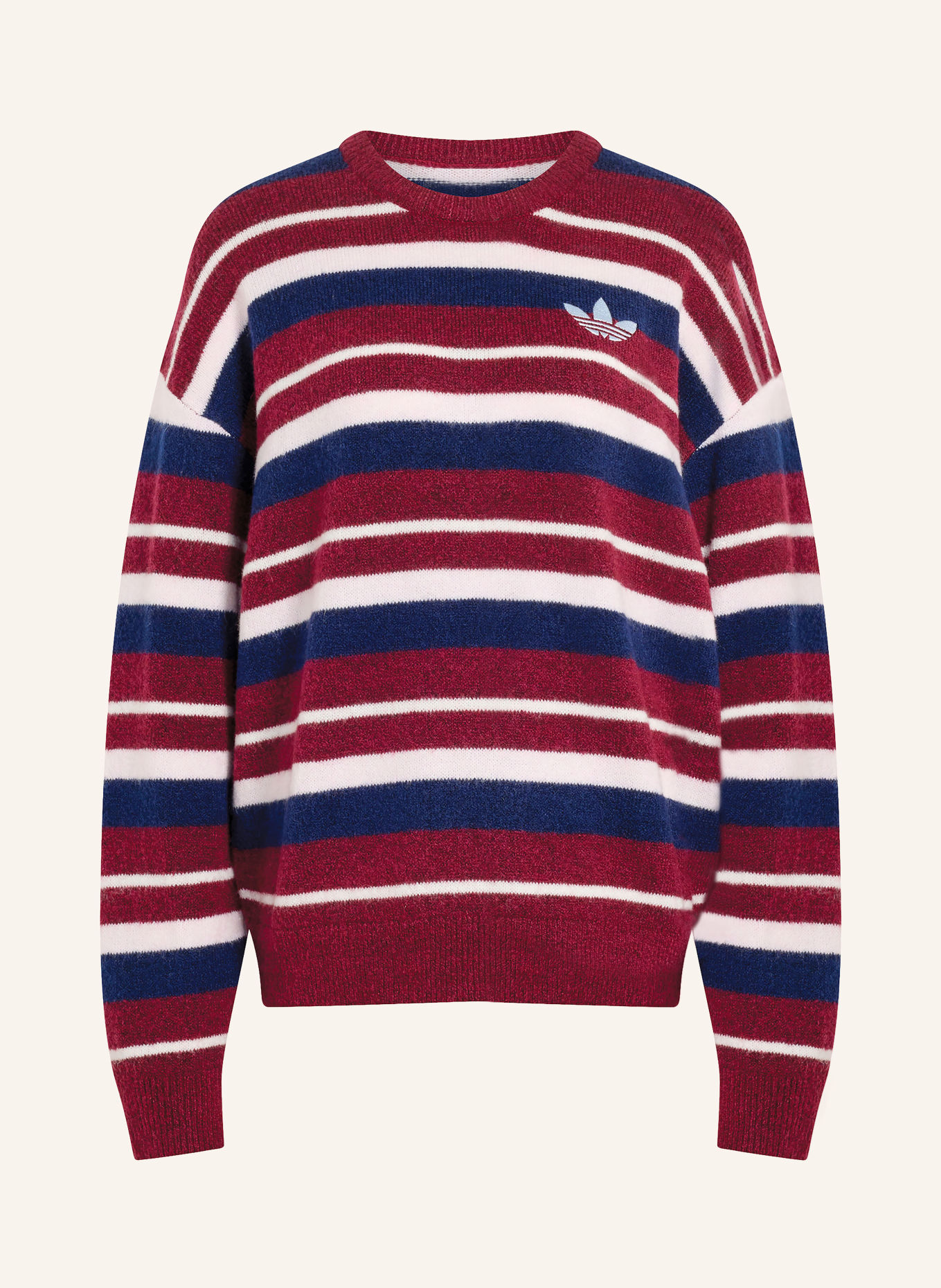 adidas Originals KNIT ESSENTIALS STRIPED CREW Sweater: DARK RED / PINK / DARK BLUE
