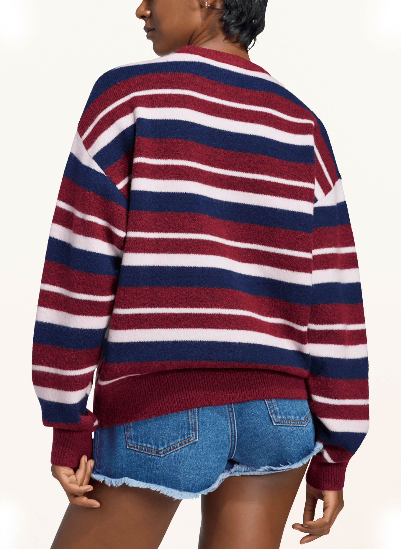 adidas Originals KNIT ESSENTIALS STRIPED CREW Sweater: DARK RED / PINK / DARK BLUE