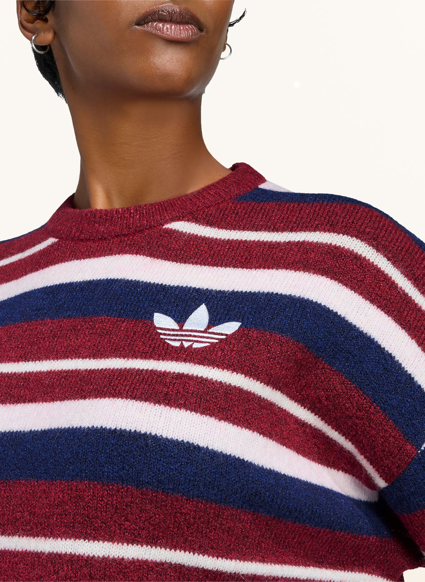 adidas Originals KNIT ESSENTIALS STRIPED CREW Sweater: DARK RED / PINK / DARK BLUE