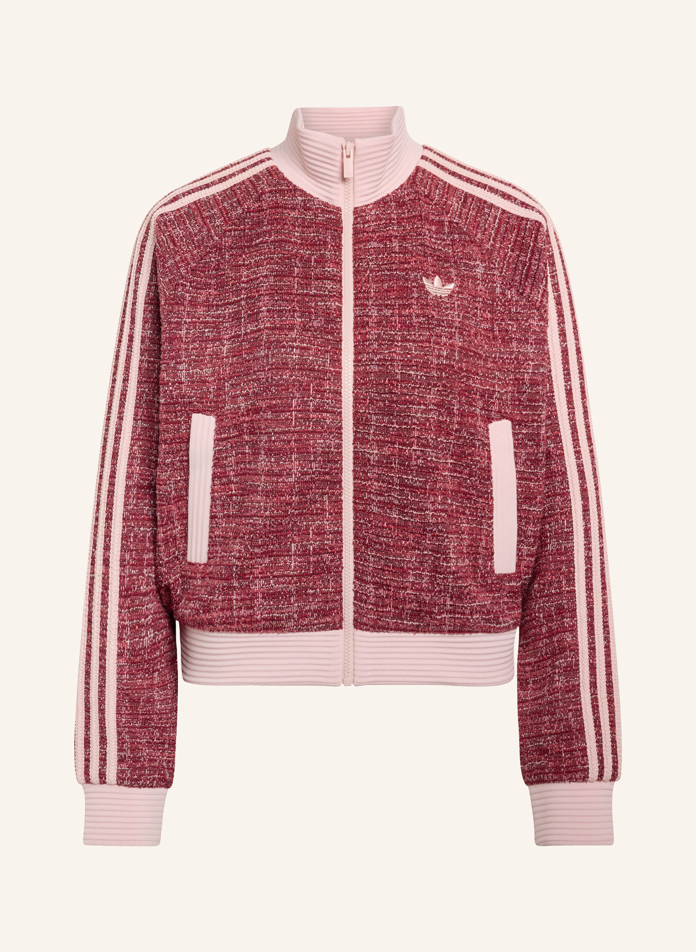adidas Originals Bouclé bluzon BOUCLÉ VINTAGE: TMAVĚ ČERVENÁ / STARORŮŽOVÁ / RŮŽOVÁ
