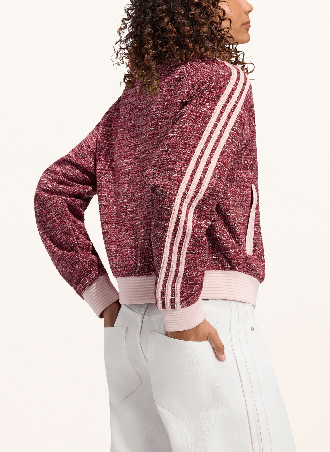 adidas Originals Bouclé bluzon BOUCLÉ VINTAGE: TMAVĚ ČERVENÁ / STARORŮŽOVÁ / RŮŽOVÁ