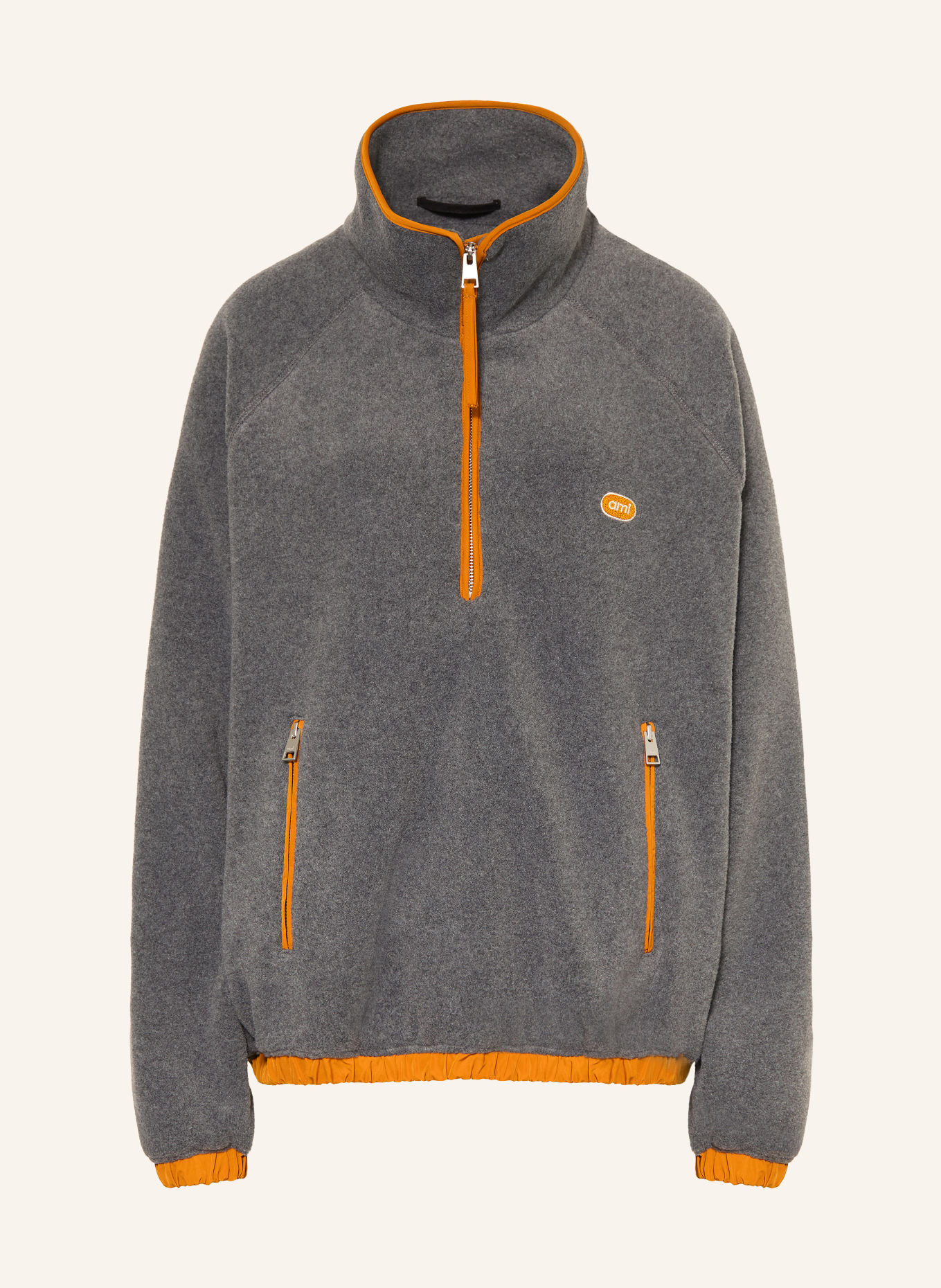 Ami Paris Fleece-trøje med lynlås: GRÅ / MØRKEORANGE