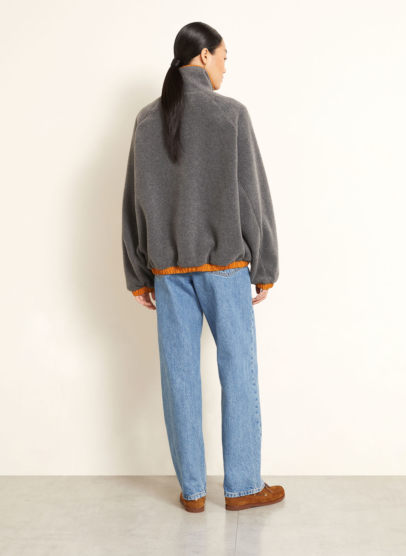 Ami Paris Fleece-trøje med lynlås: GRÅ / MØRKEORANGE