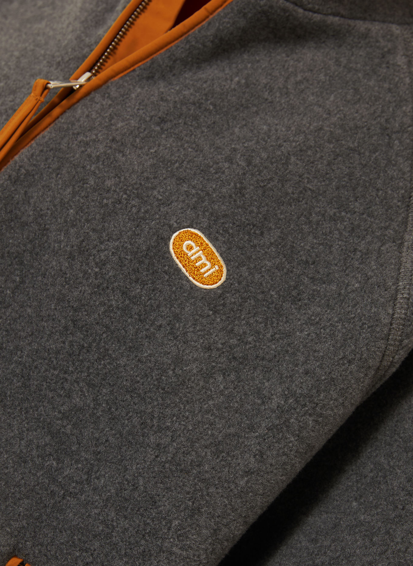 Ami Paris Fleece-trøje med lynlås: GRÅ / MØRKEORANGE