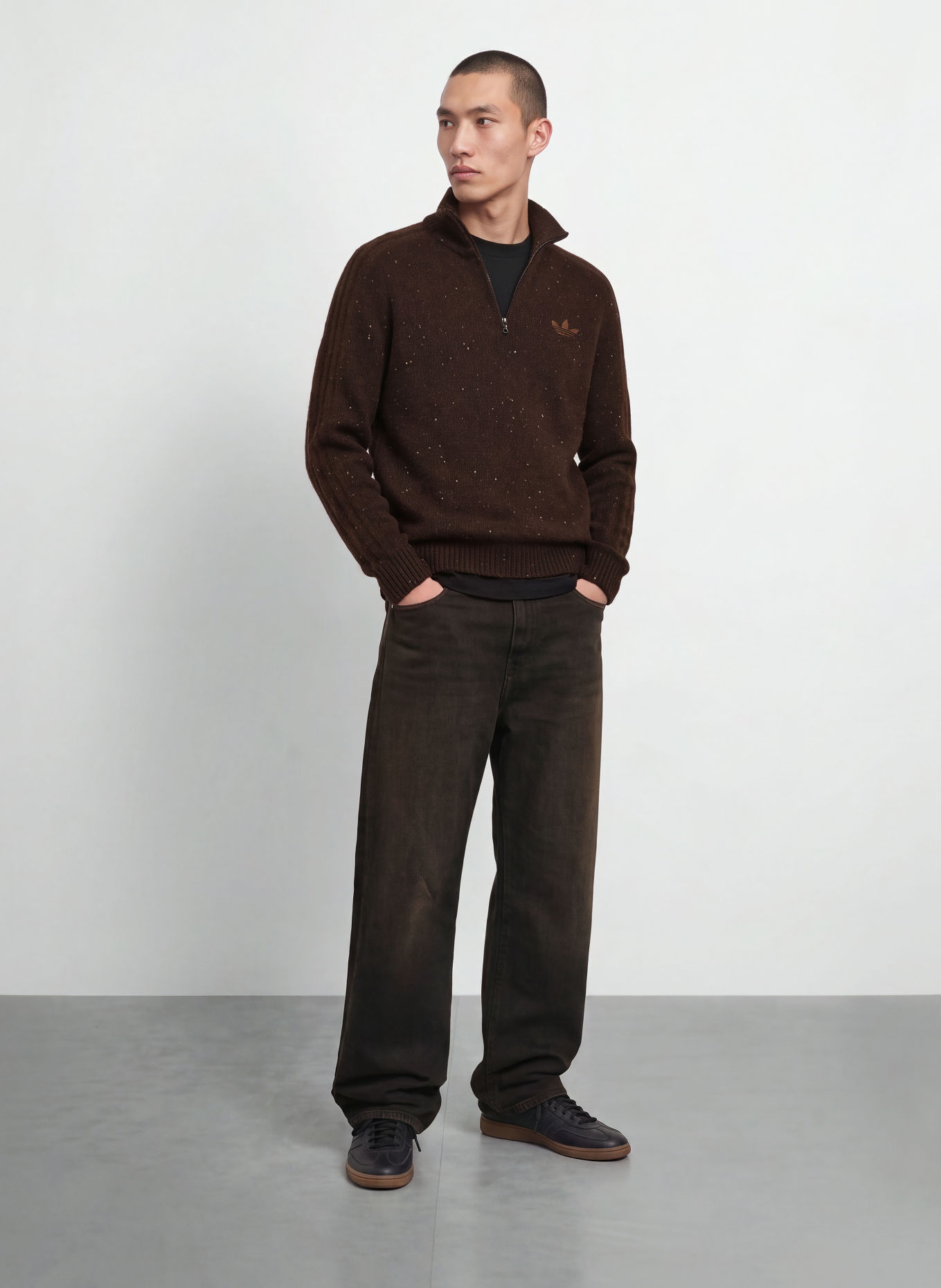 adidas Originals Half-zip sweater: DARK BROWN