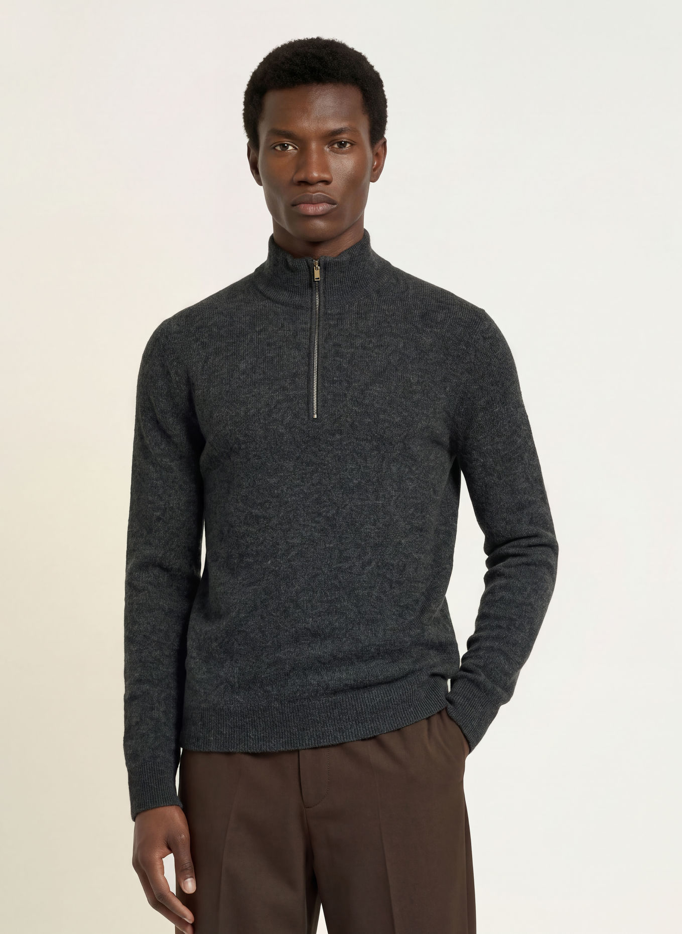 roberto collina SERAFINO Half-zip sweater with Merino Wool: DARK GRAY