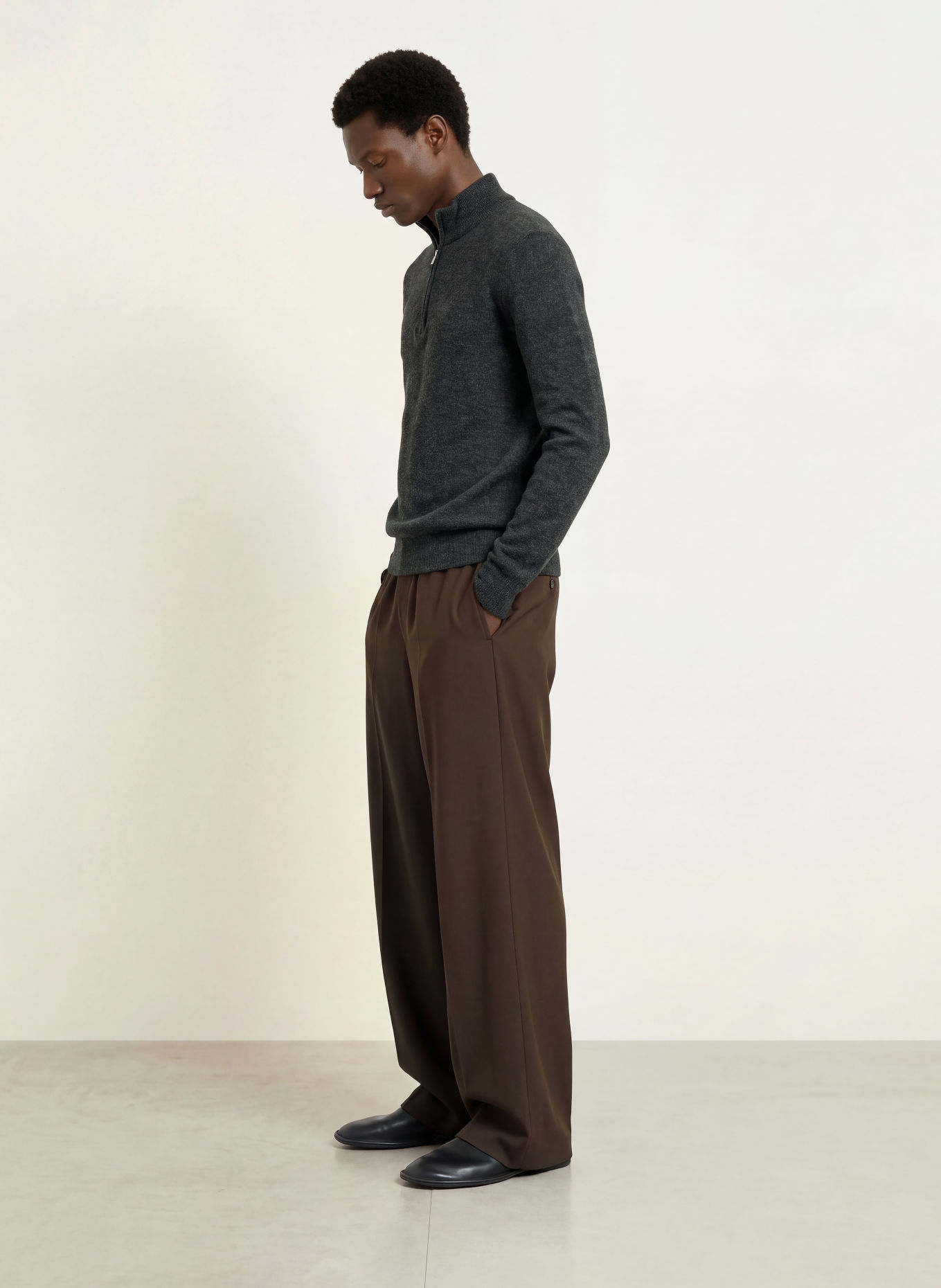 roberto collina SERAFINO Half-zip sweater with Merino Wool: DARK GRAY