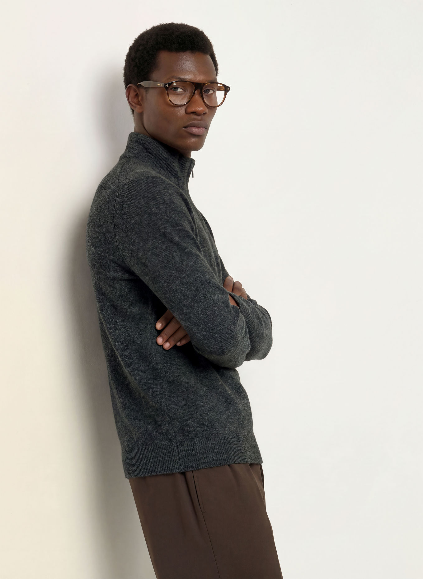 roberto collina SERAFINO Half-zip sweater with Merino Wool: DARK GRAY