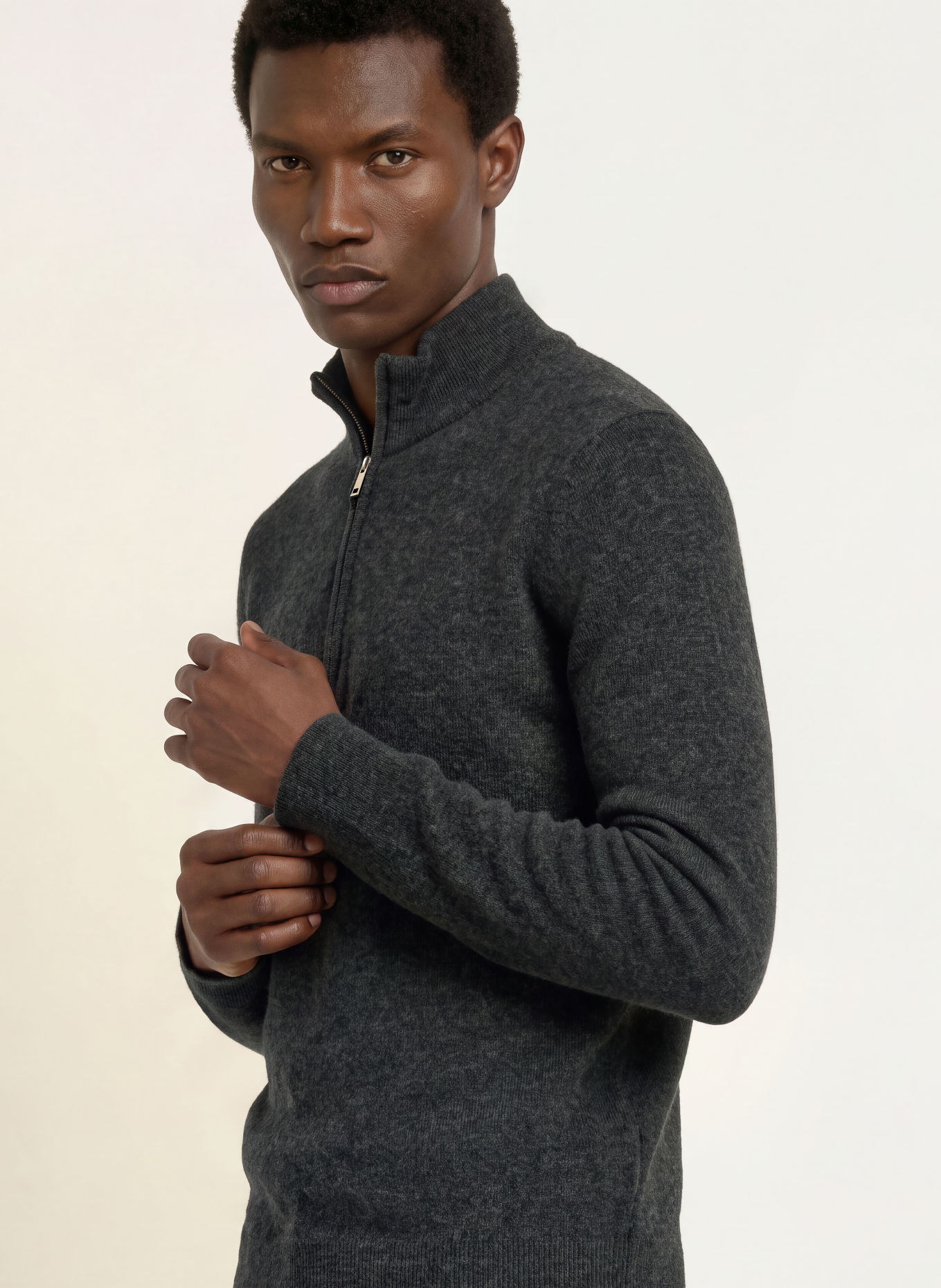 roberto collina SERAFINO Half-zip sweater with Merino Wool: DARK GRAY