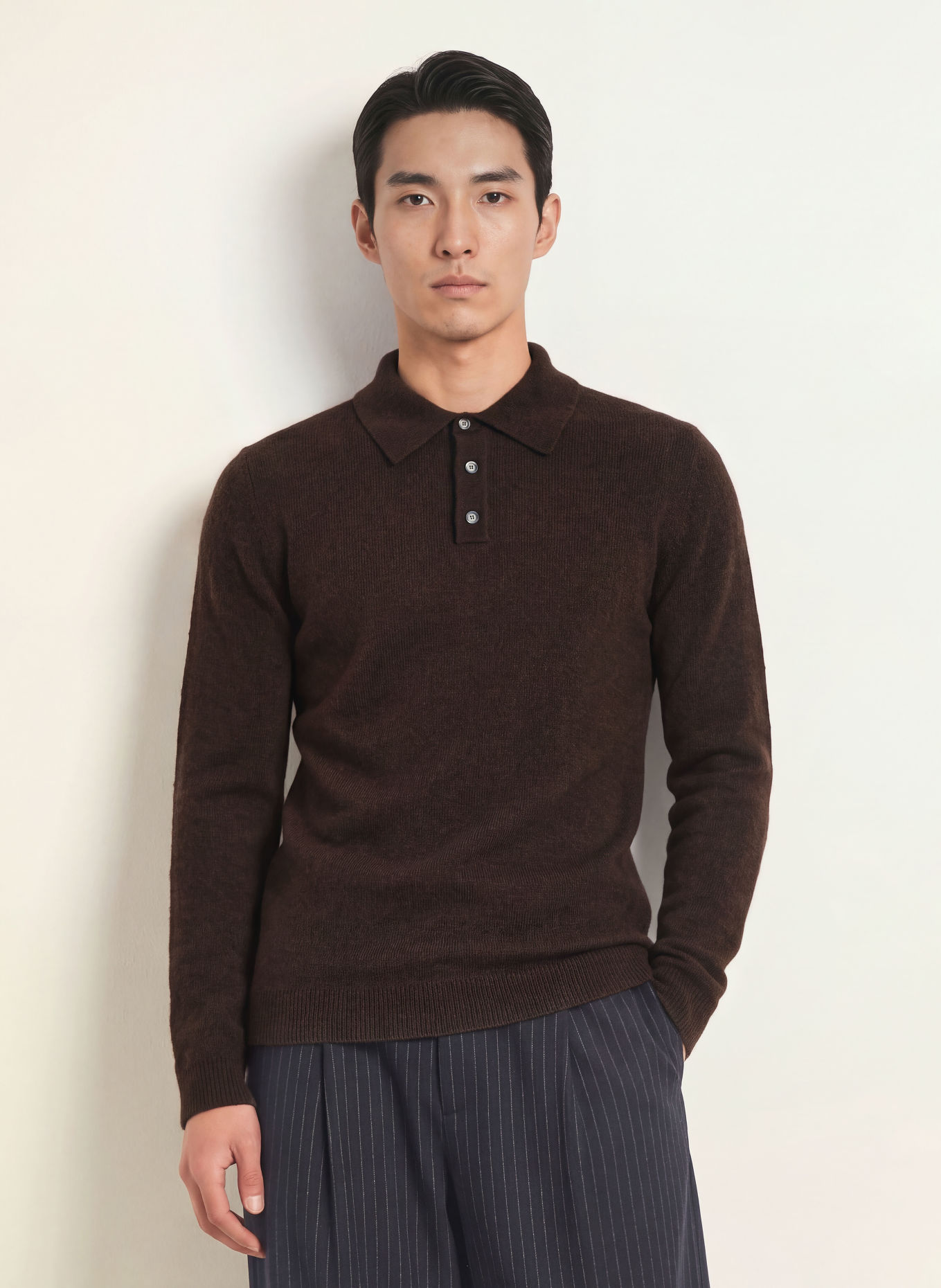 roberto collina Polo en maille avec du cachemire: MARRON FONCÉ