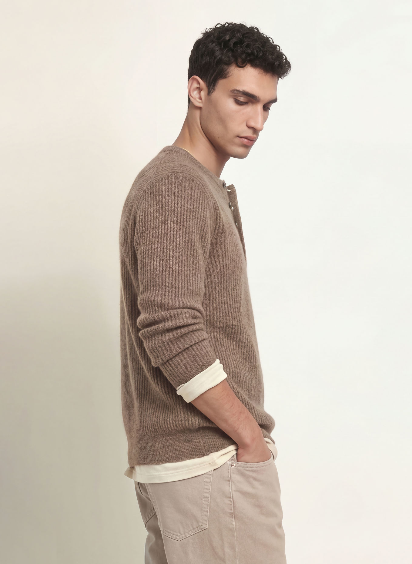 roberto collina SERAFINO Sweater with Cashmere: TAUPE