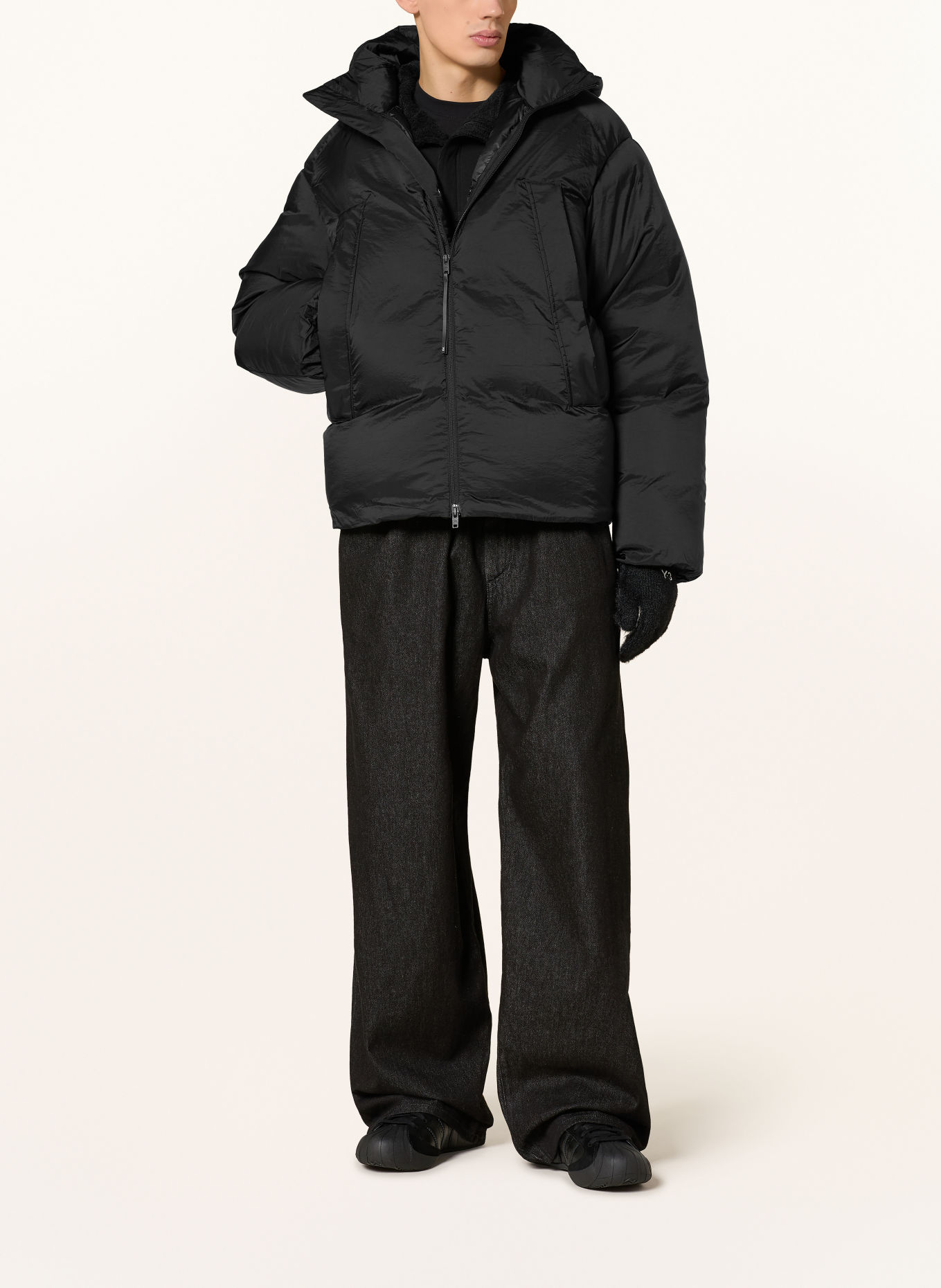 Y-3 Daunenjacke mit abnehmbarer Kapuze: SCHWARZ