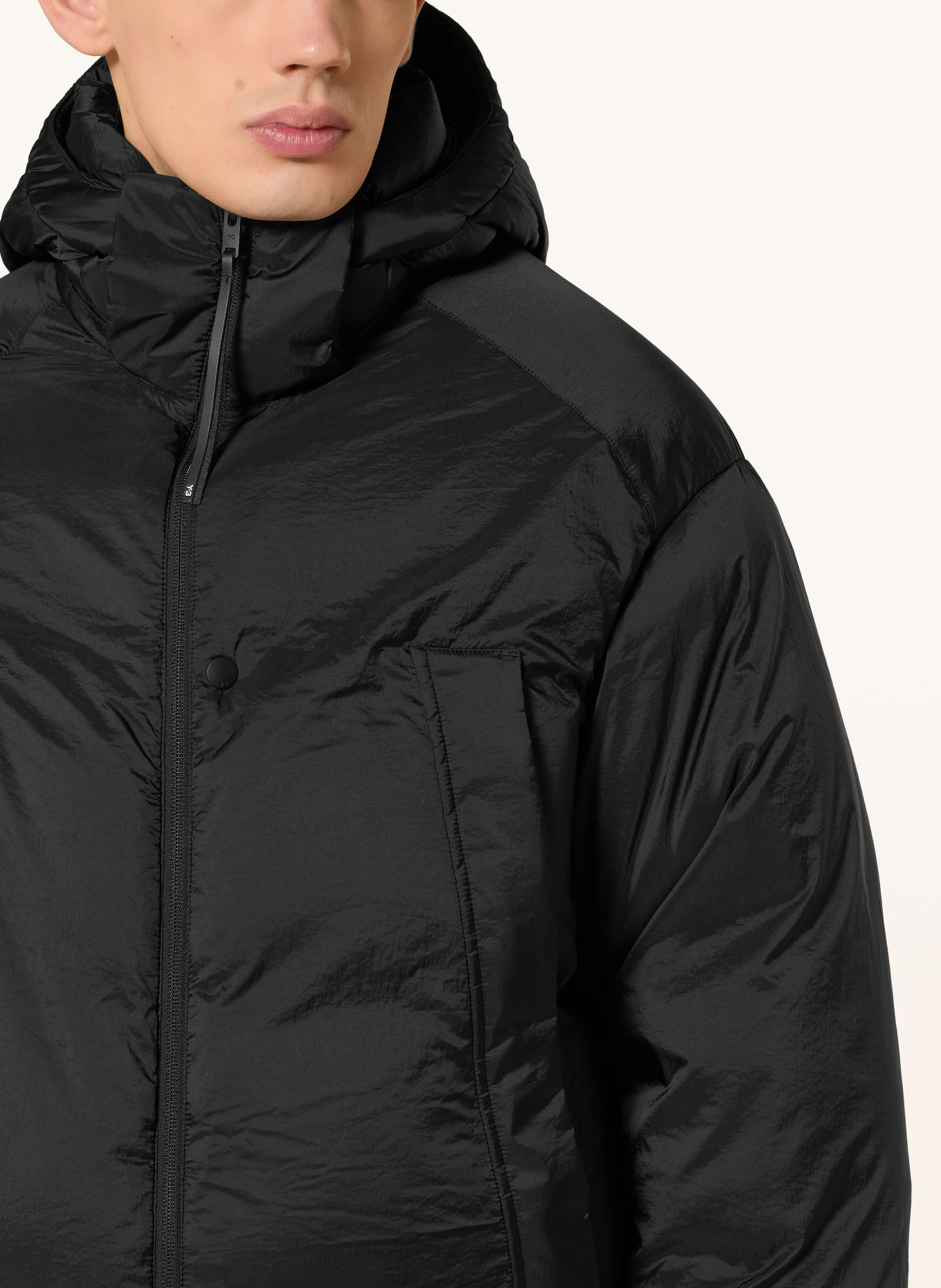 Y-3 Daunenjacke mit abnehmbarer Kapuze: SCHWARZ