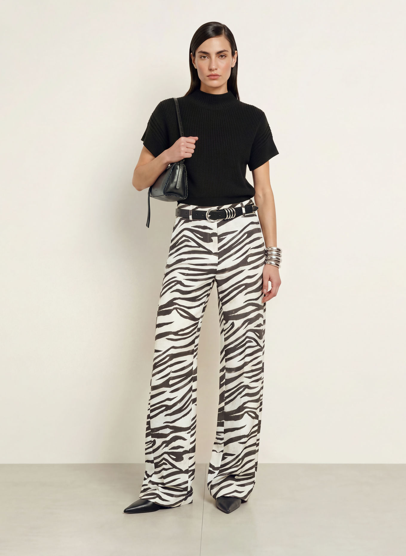 PATRIZIA PEPE Wide-leg trousers: CREAM / BLACK
