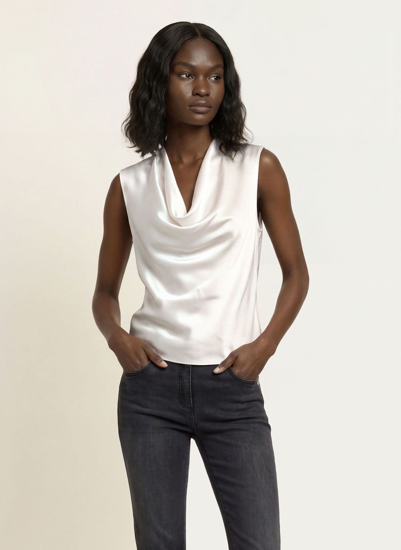 PATRIZIA PEPE Satinbluse i silke: HVID