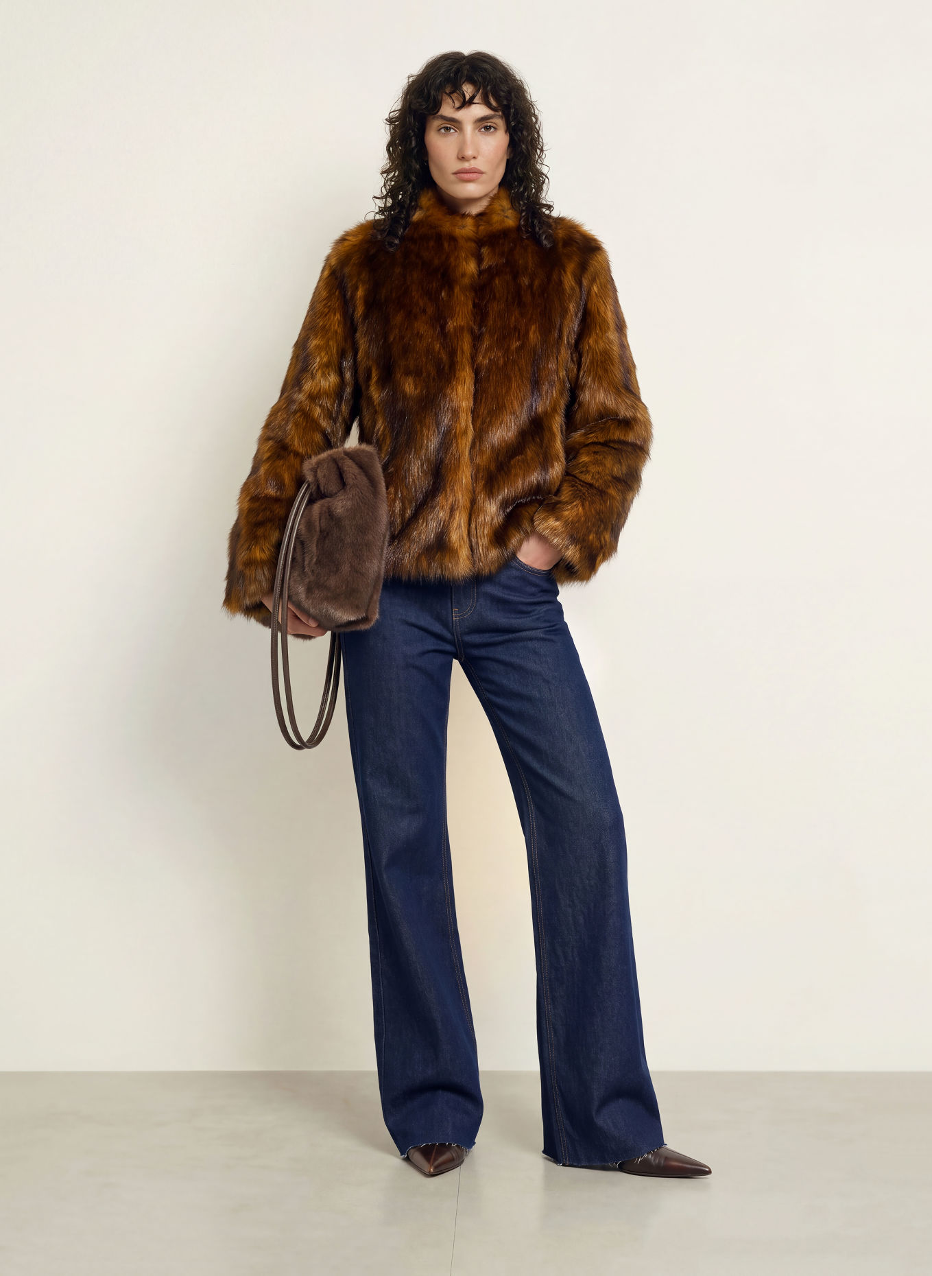 PATRIZIA PEPE Faux Fur Jacket: DARK ORANGE / YELLOW / BLACK
