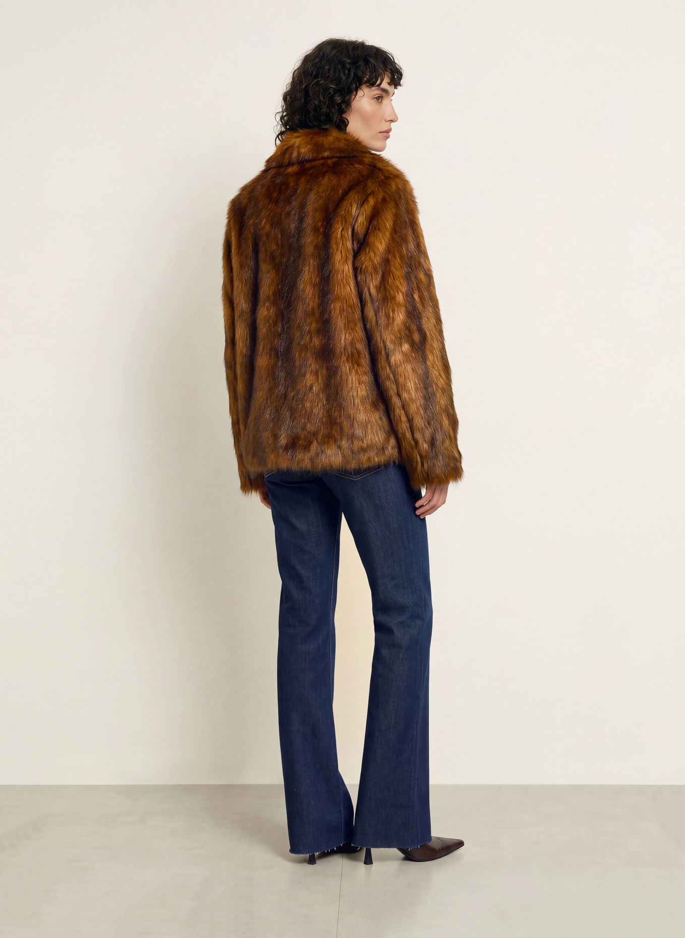 PATRIZIA PEPE Faux Fur Jacket: DARK ORANGE / YELLOW / BLACK