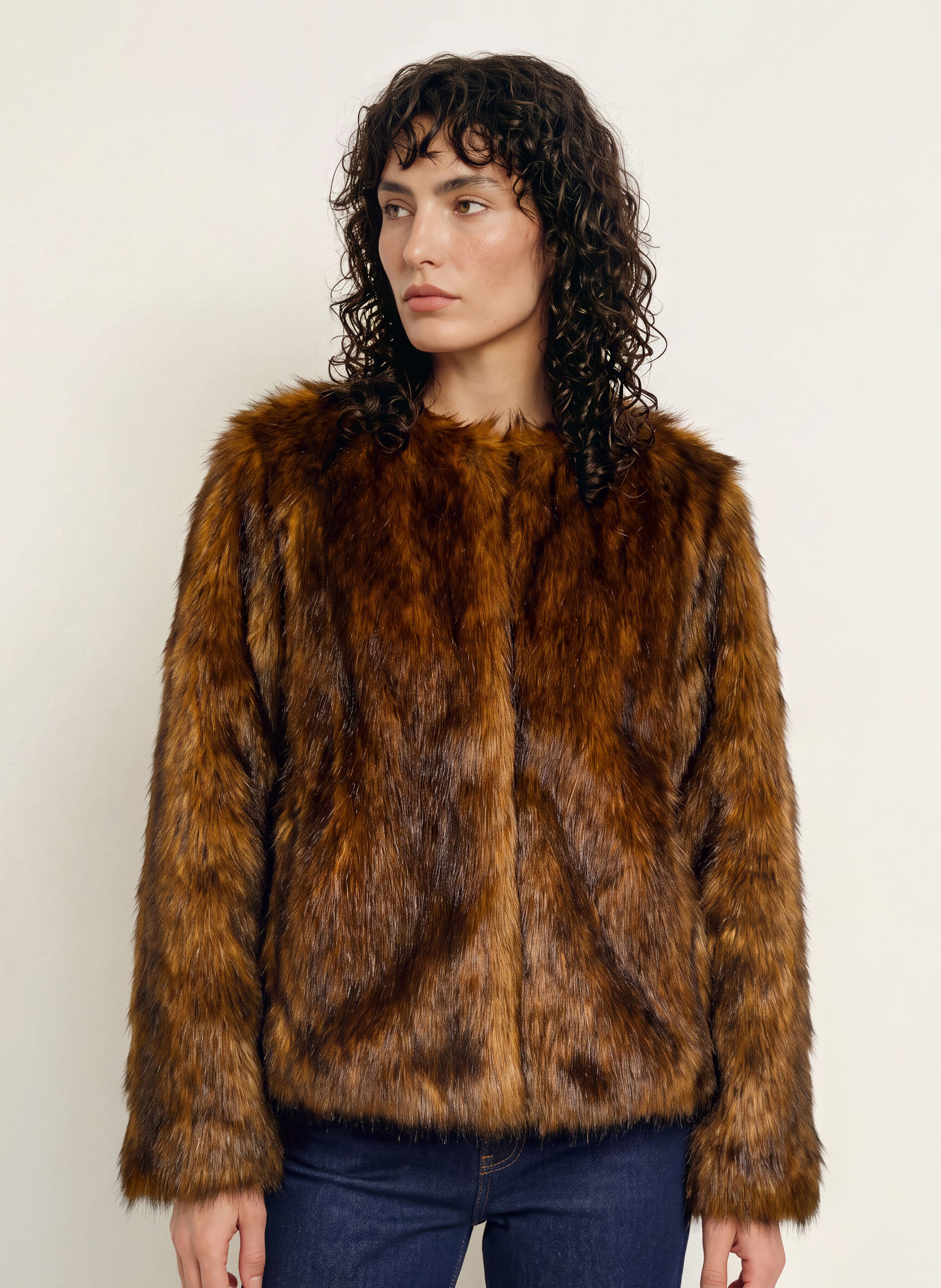 PATRIZIA PEPE Faux Fur Jacket: DARK ORANGE / YELLOW / BLACK
