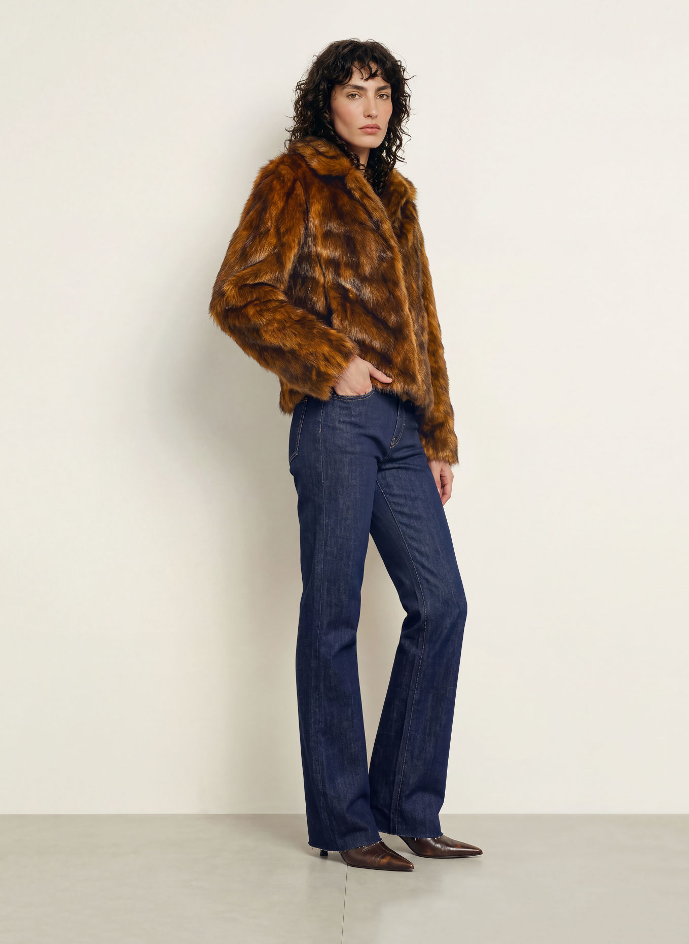 PATRIZIA PEPE Faux Fur Jacket: DARK ORANGE / YELLOW / BLACK