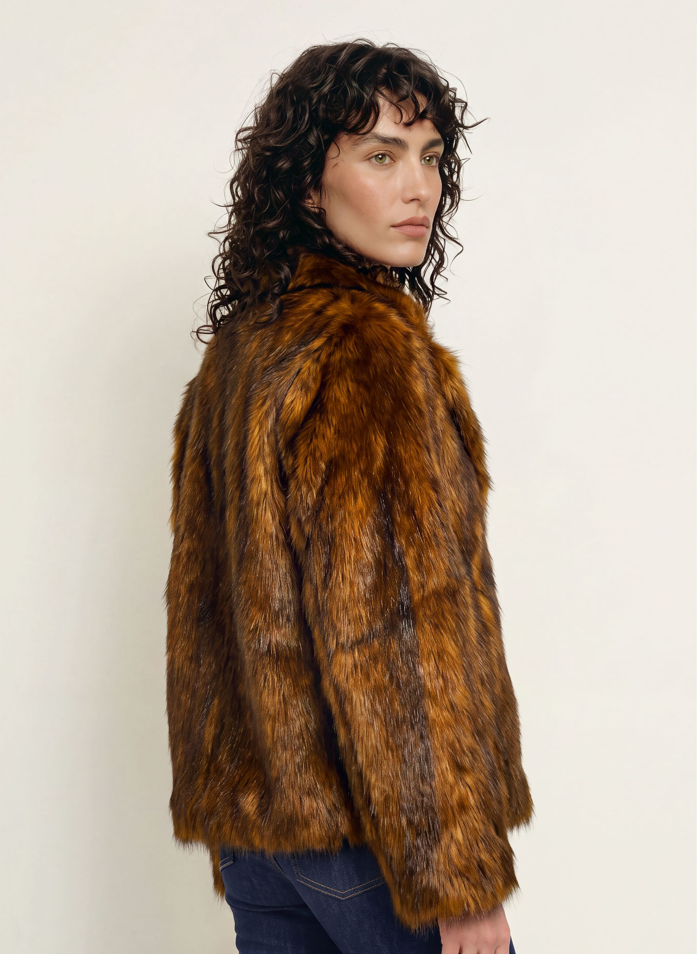 PATRIZIA PEPE Faux Fur Jacket: DARK ORANGE / YELLOW / BLACK