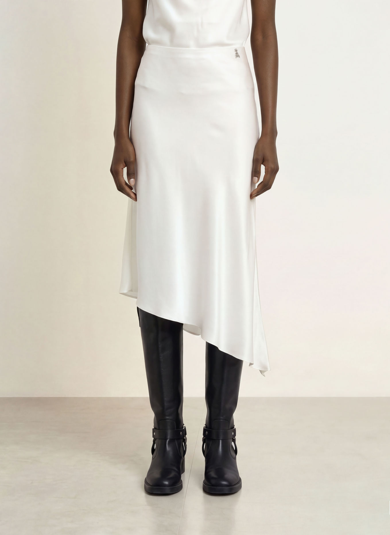 PATRIZIA PEPE Silk satin skirt: CREAM / SILVER