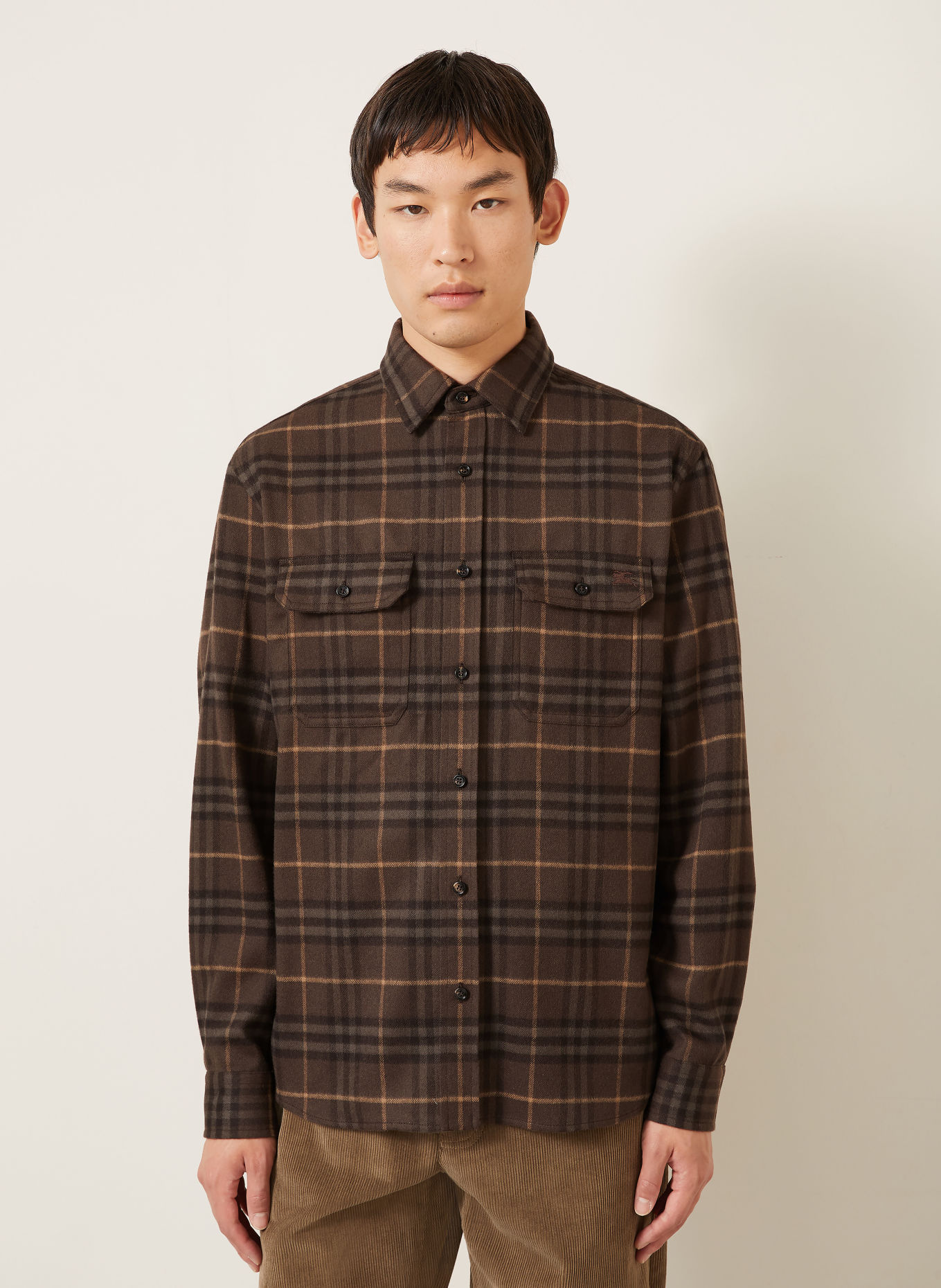 BURBERRY Chemise en flanelle CADOC, coupe extra slim: TAUPE / CHAMEAU / GRIS FONCÉ