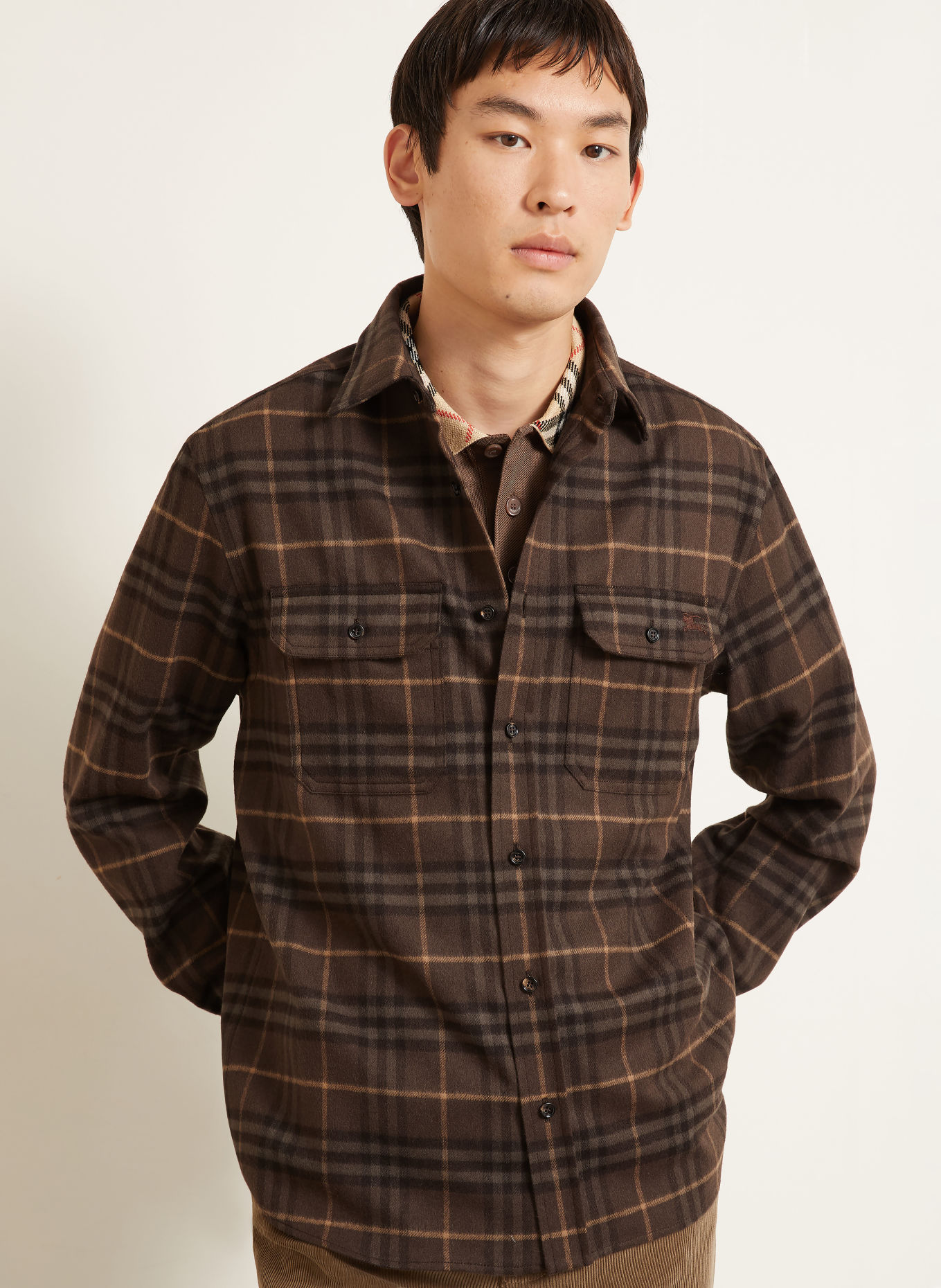 BURBERRY Chemise en flanelle CADOC, coupe extra slim: TAUPE / CHAMEAU / GRIS FONCÉ