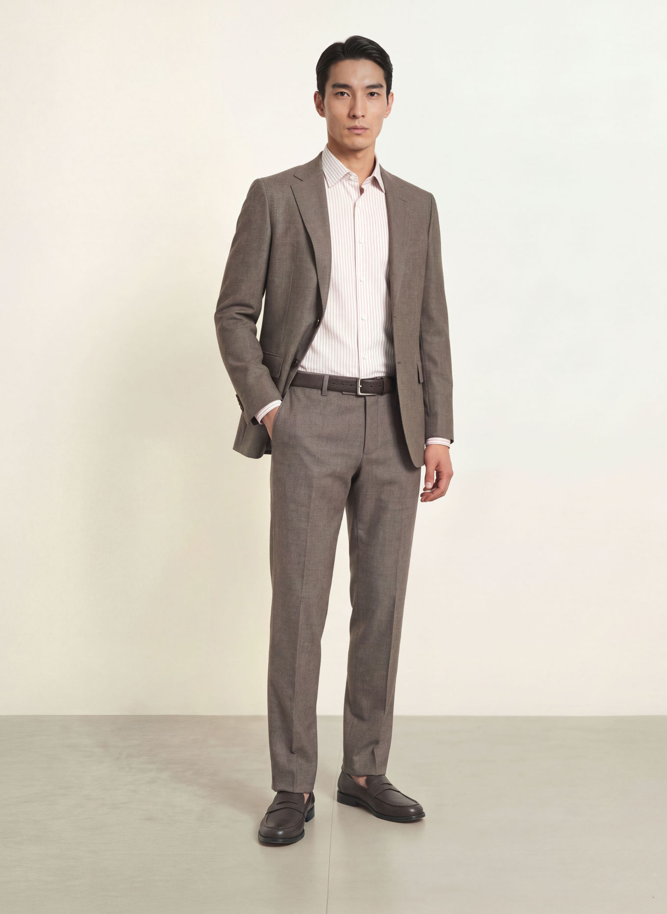 BOSS Chemise JOE coupe classique: BEIGE / BLANC