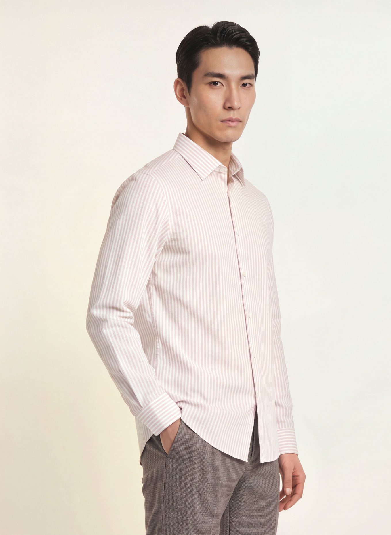 BOSS Chemise JOE coupe classique: BEIGE / BLANC