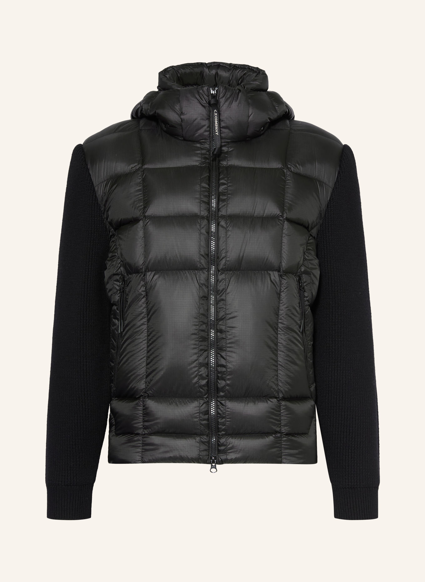 C.P. COMPANY Down jacket made from a blend of materials including merino wool: BLACK