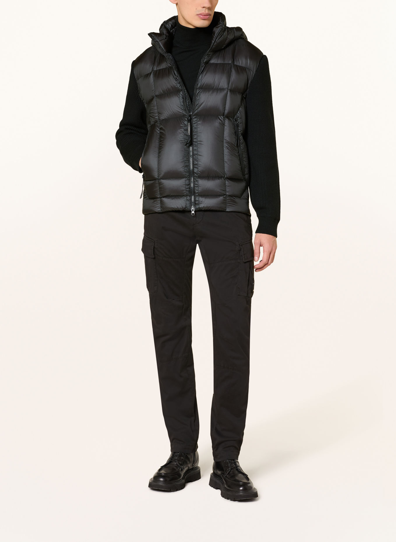 C.P. COMPANY Down jacket made from a blend of materials including merino wool: BLACK