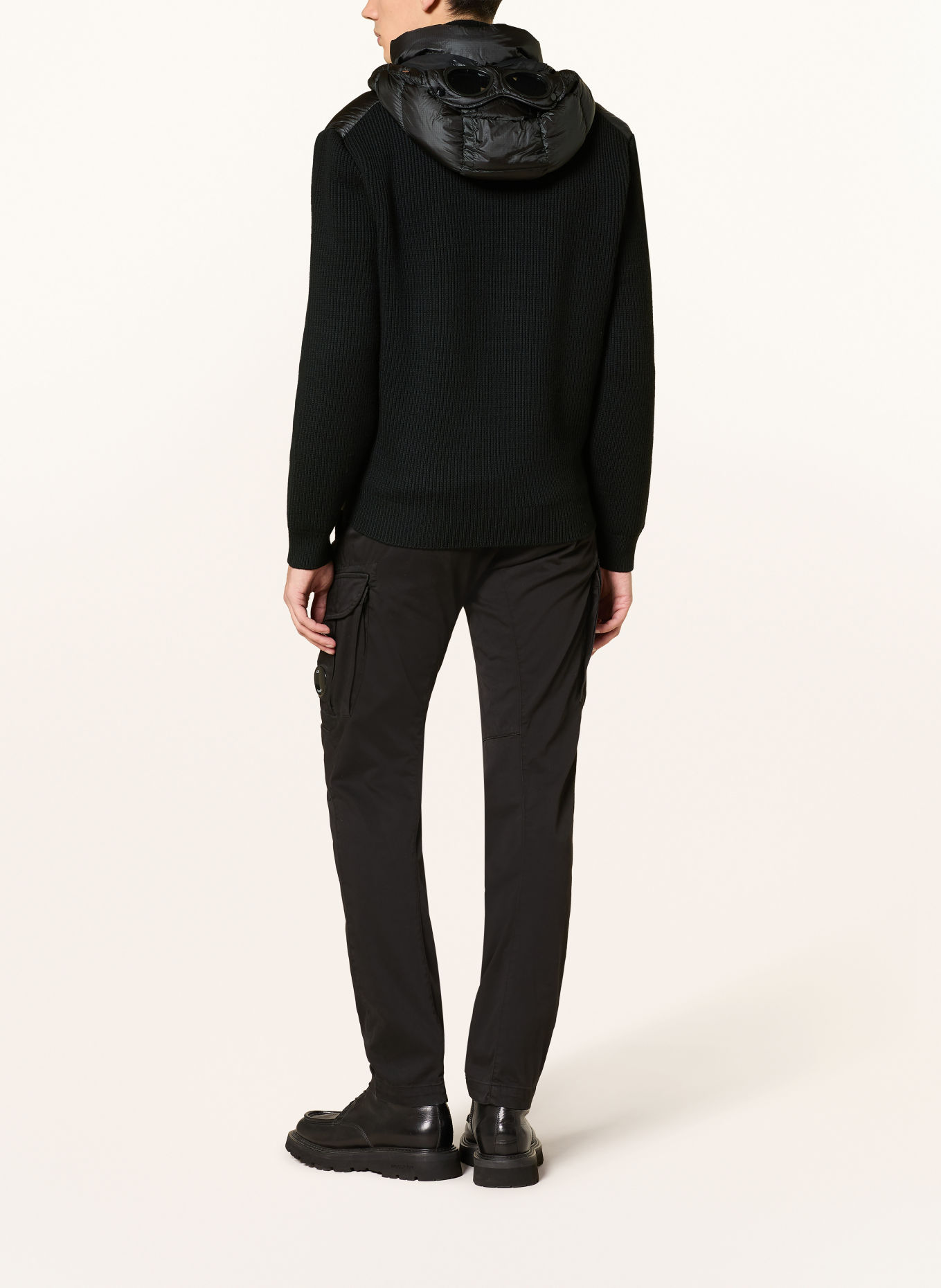 C.P. COMPANY Down jacket made from a blend of materials including merino wool: BLACK