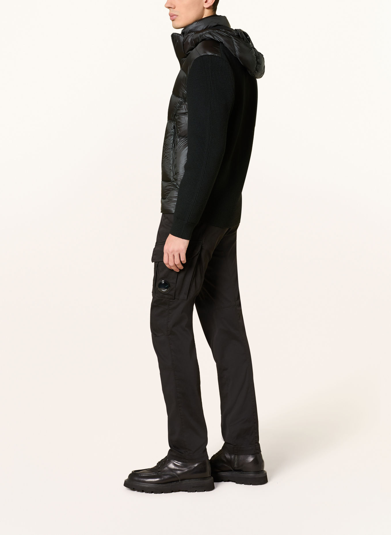 C.P. COMPANY Down jacket made from a blend of materials including merino wool: BLACK