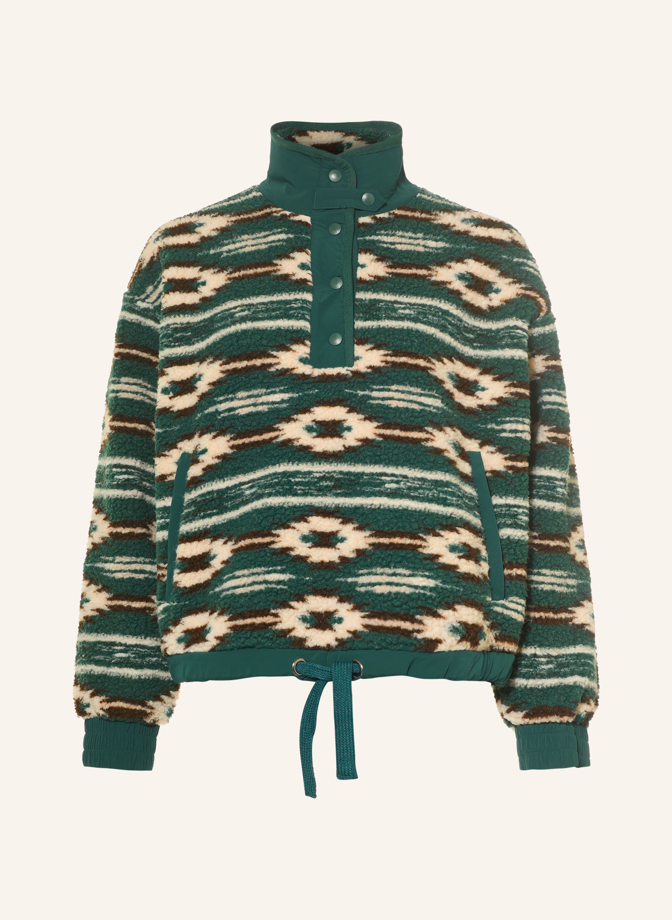 me°ru' MAICAO Fleece Half-zip Sweater: DARK GREEN / DARK BROWN / WHITE