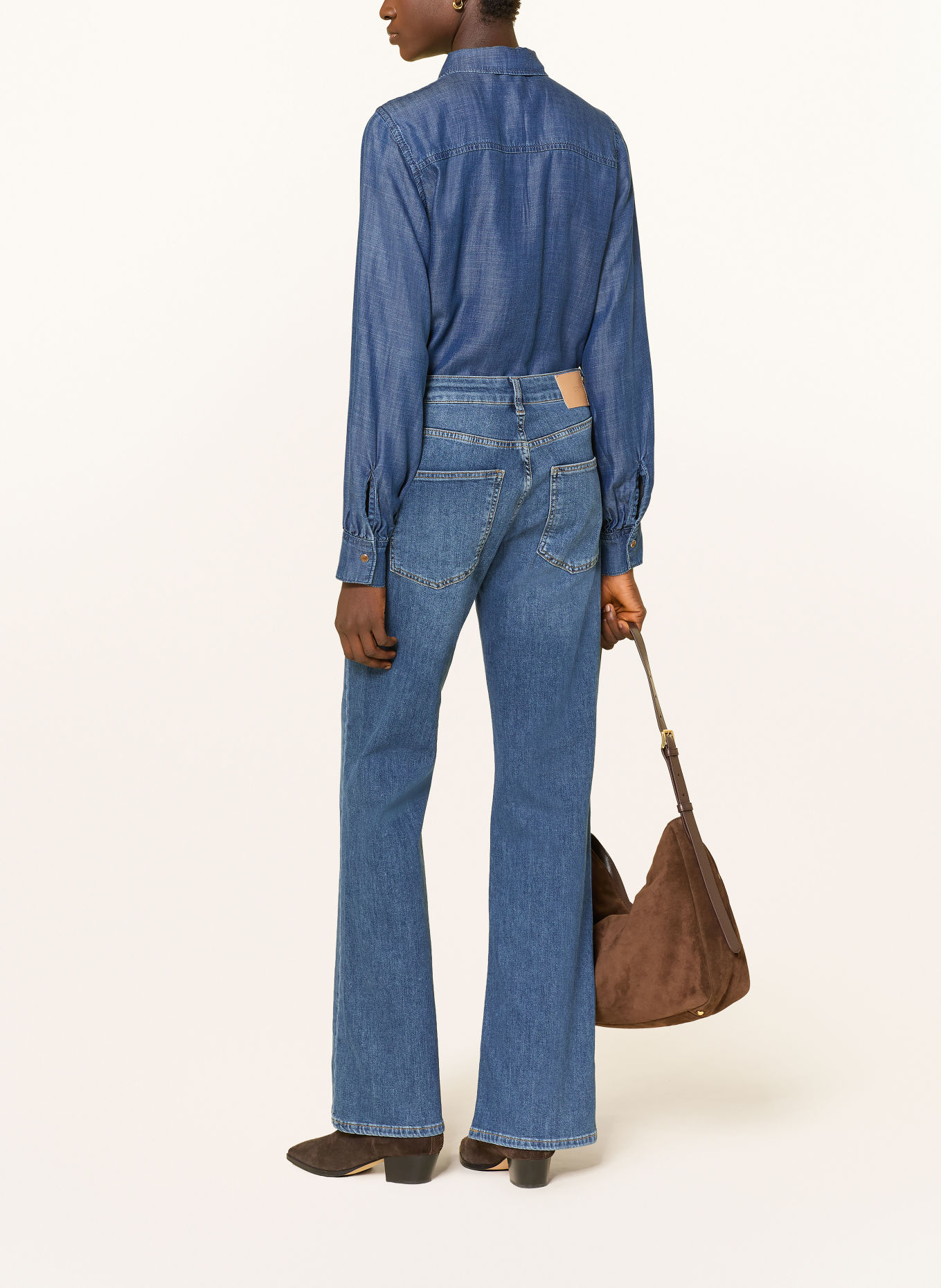 MORE & MORE Denim-look shirt blouse with a detachable bow tie: BLUE