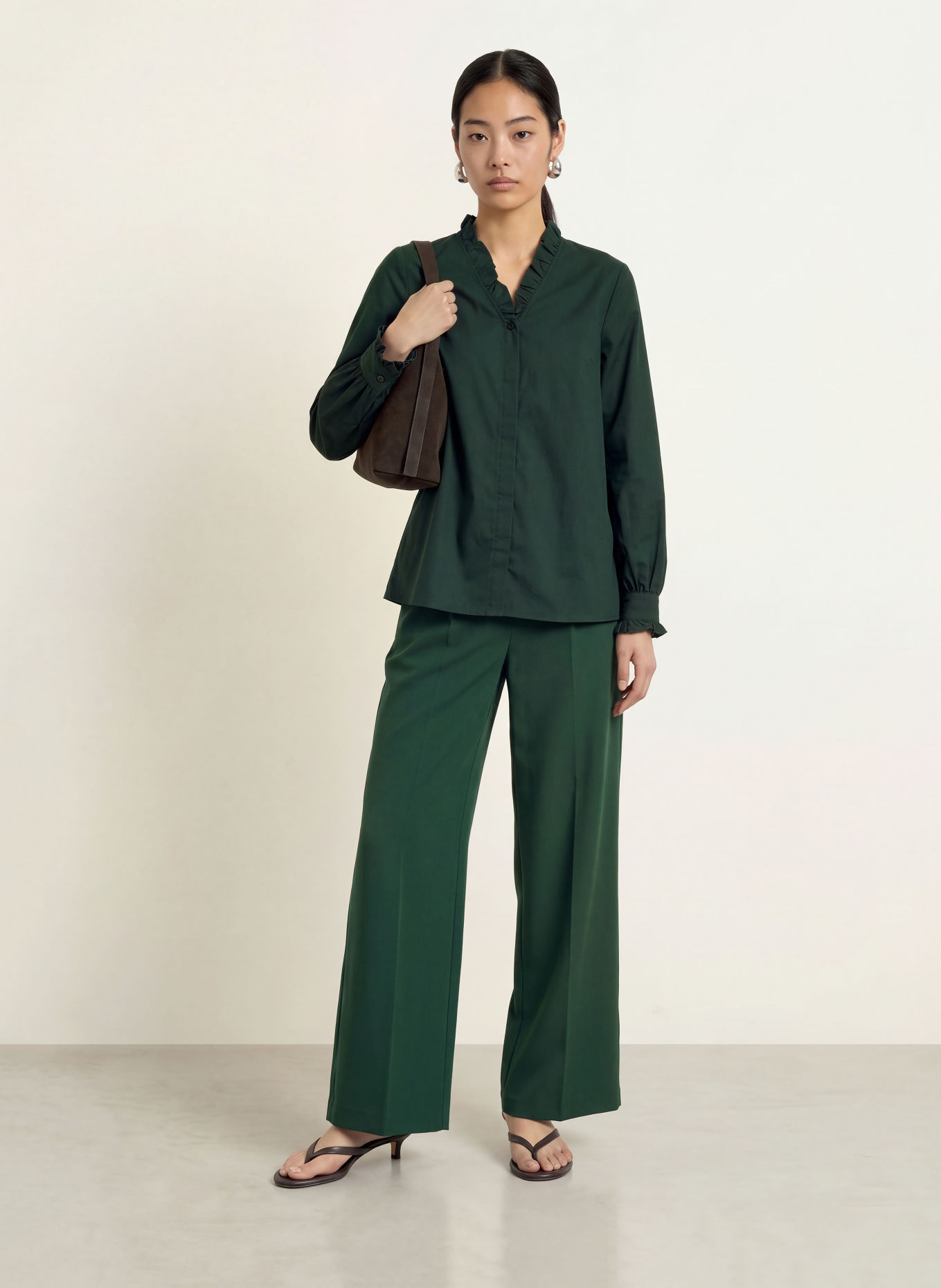 MORE & MORE Blouse with Ruffles: DARK GREEN