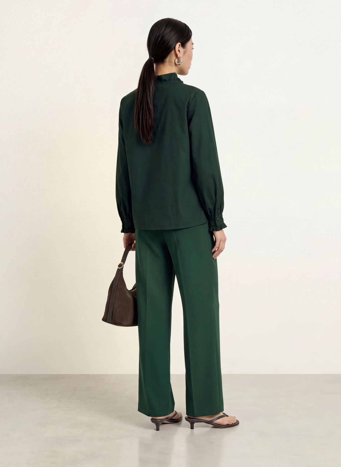 MORE & MORE Blouse with Ruffles: DARK GREEN