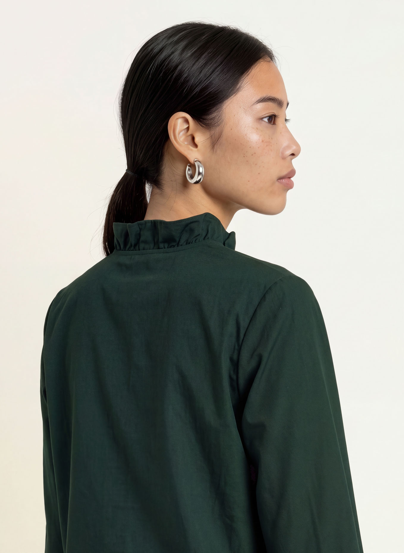MORE & MORE Blouse with Ruffles: DARK GREEN