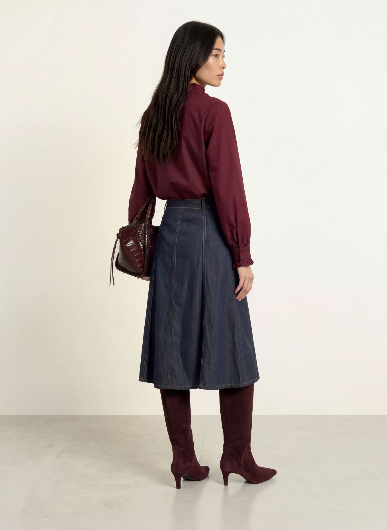 MORE & MORE Blouse with Ruffles: DARK RED