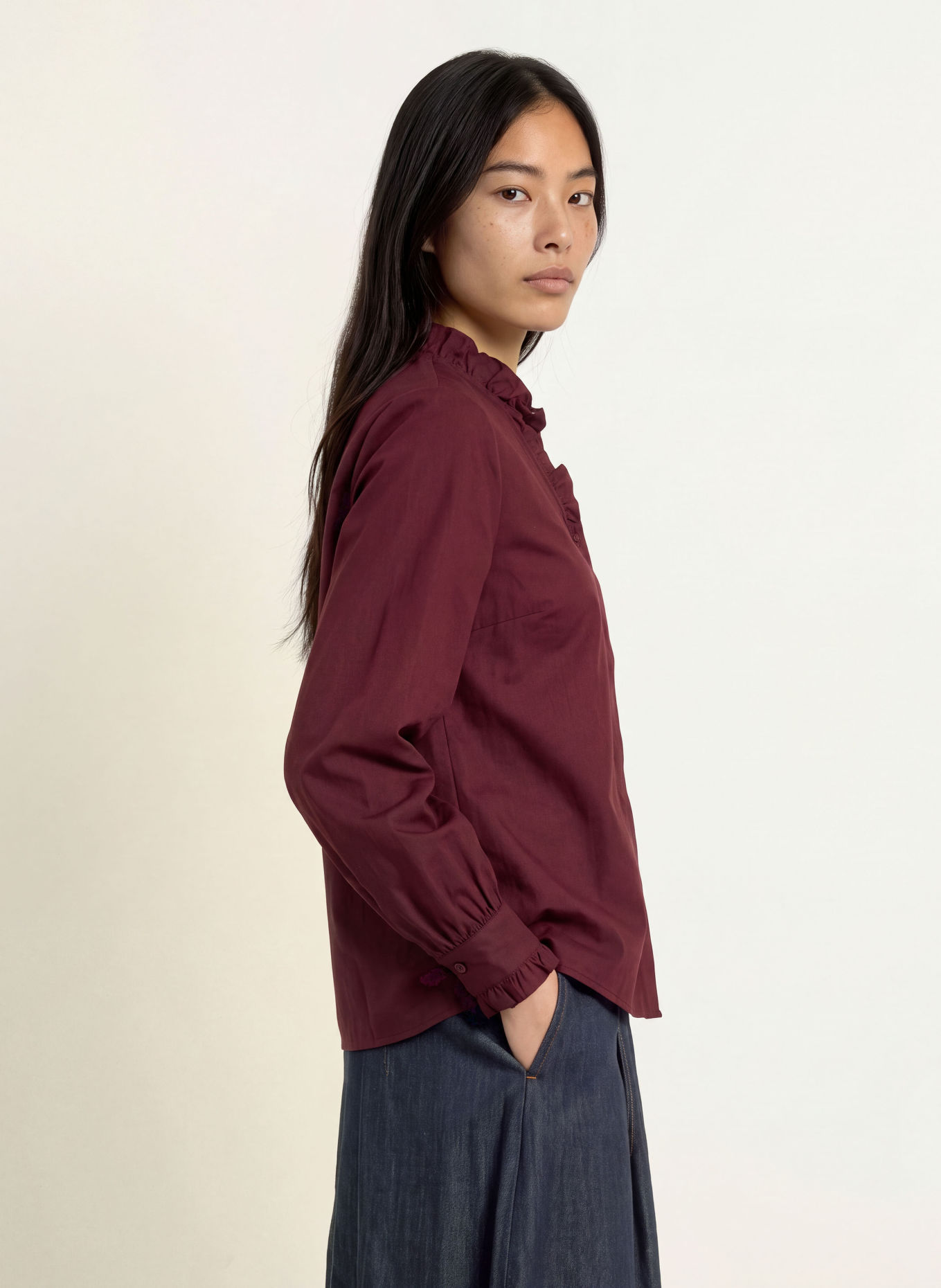 MORE & MORE Blouse with Ruffles: DARK RED