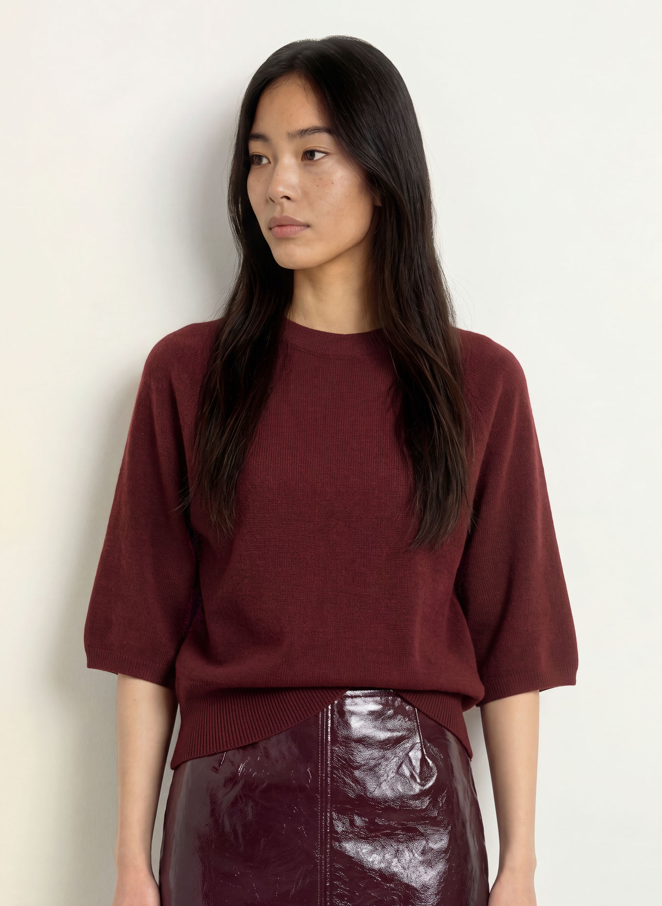 MORE & MORE Sweater with 3/4-length sleeves: DARK RED