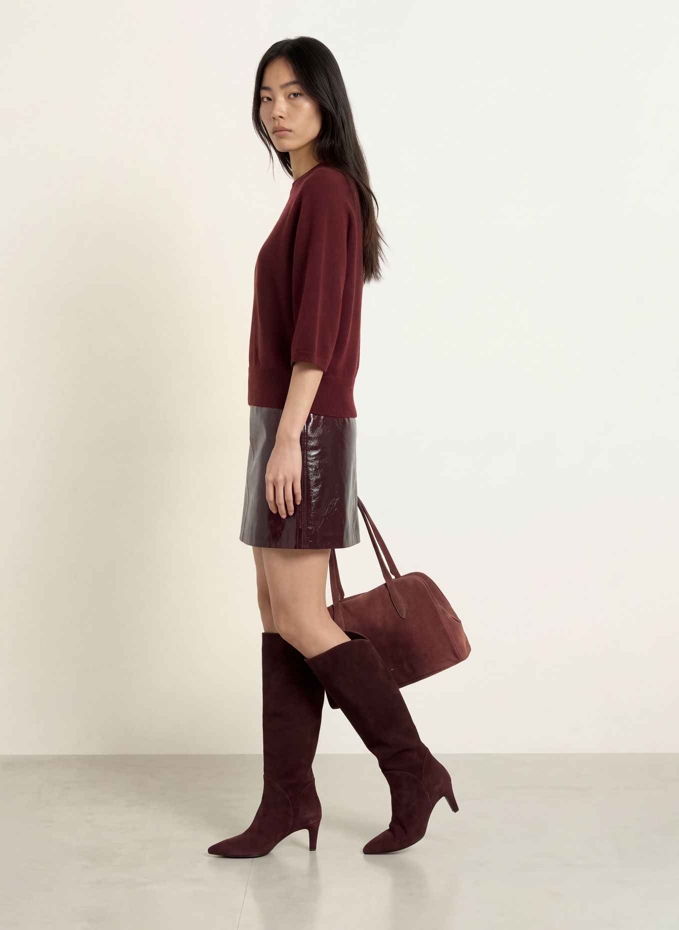 MORE & MORE Sweater with 3/4-length sleeves: DARK RED