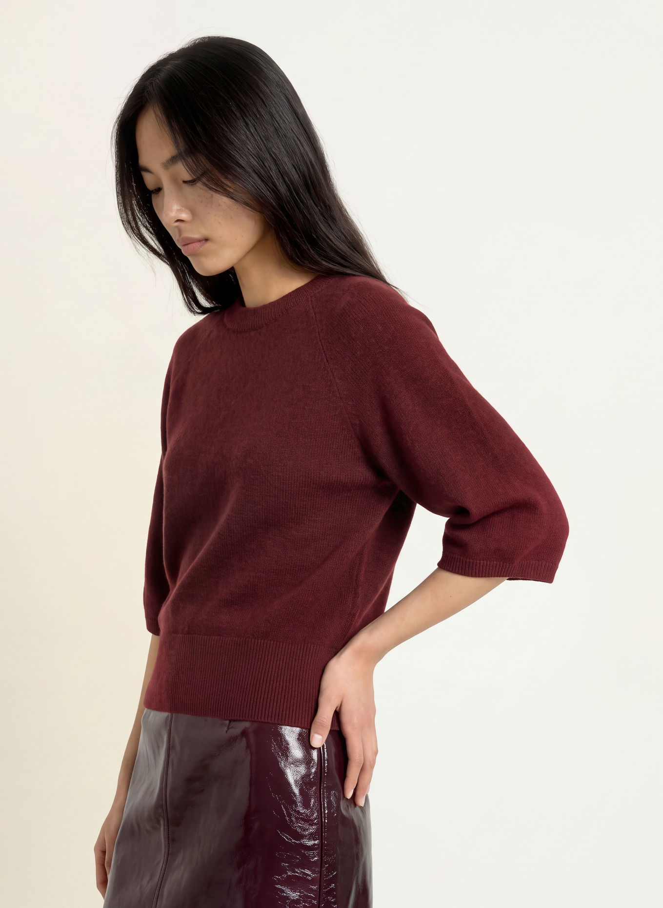 MORE & MORE Sweater with 3/4-length sleeves: DARK RED